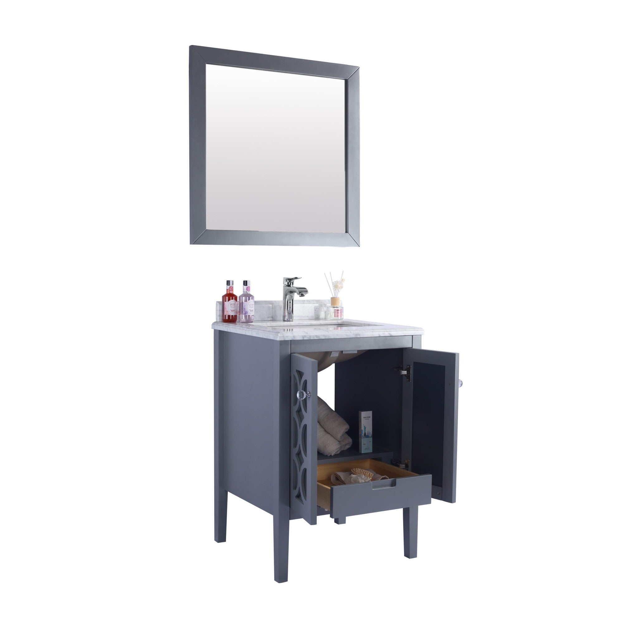 Mediterraneo 24" Grey Bathroom Vanity with White Carrara Marble Countertop