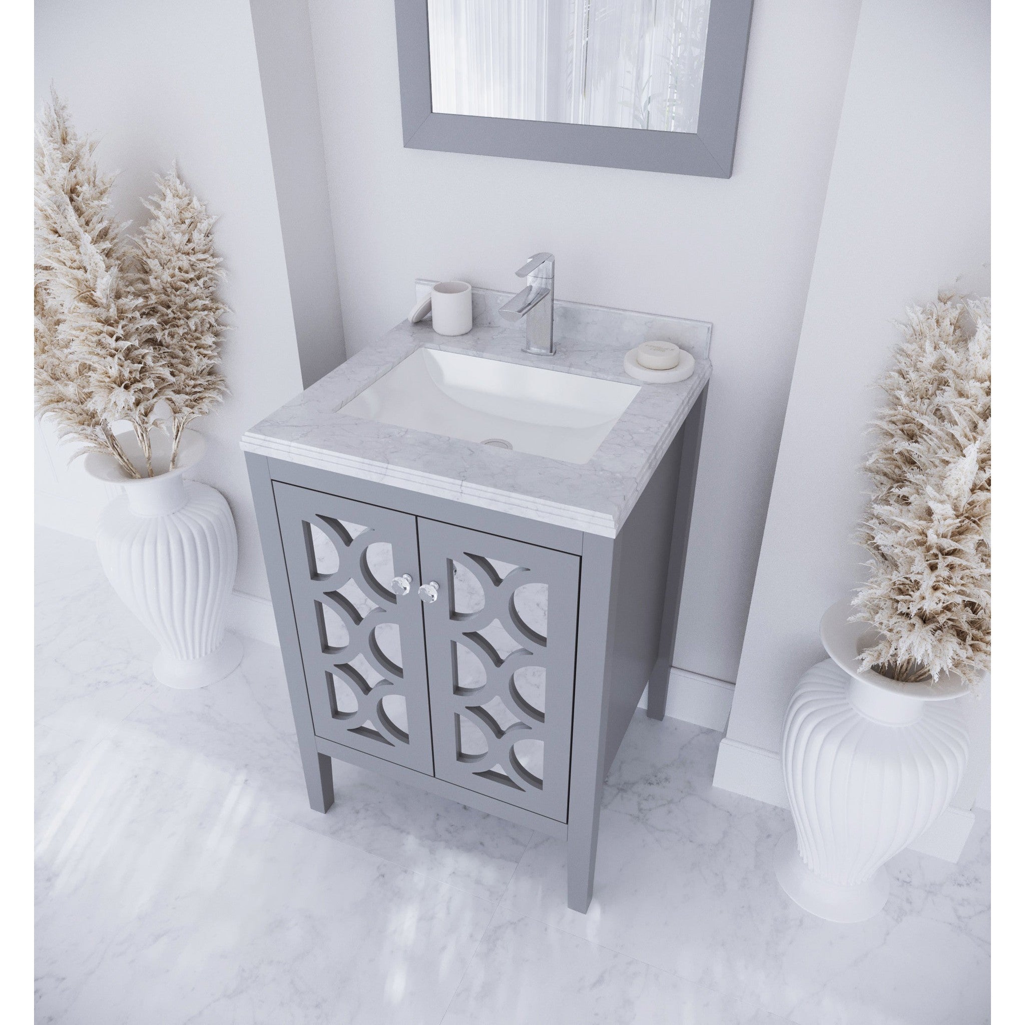 Mediterraneo 24" Grey Bathroom Vanity with White Carrara Marble Countertop