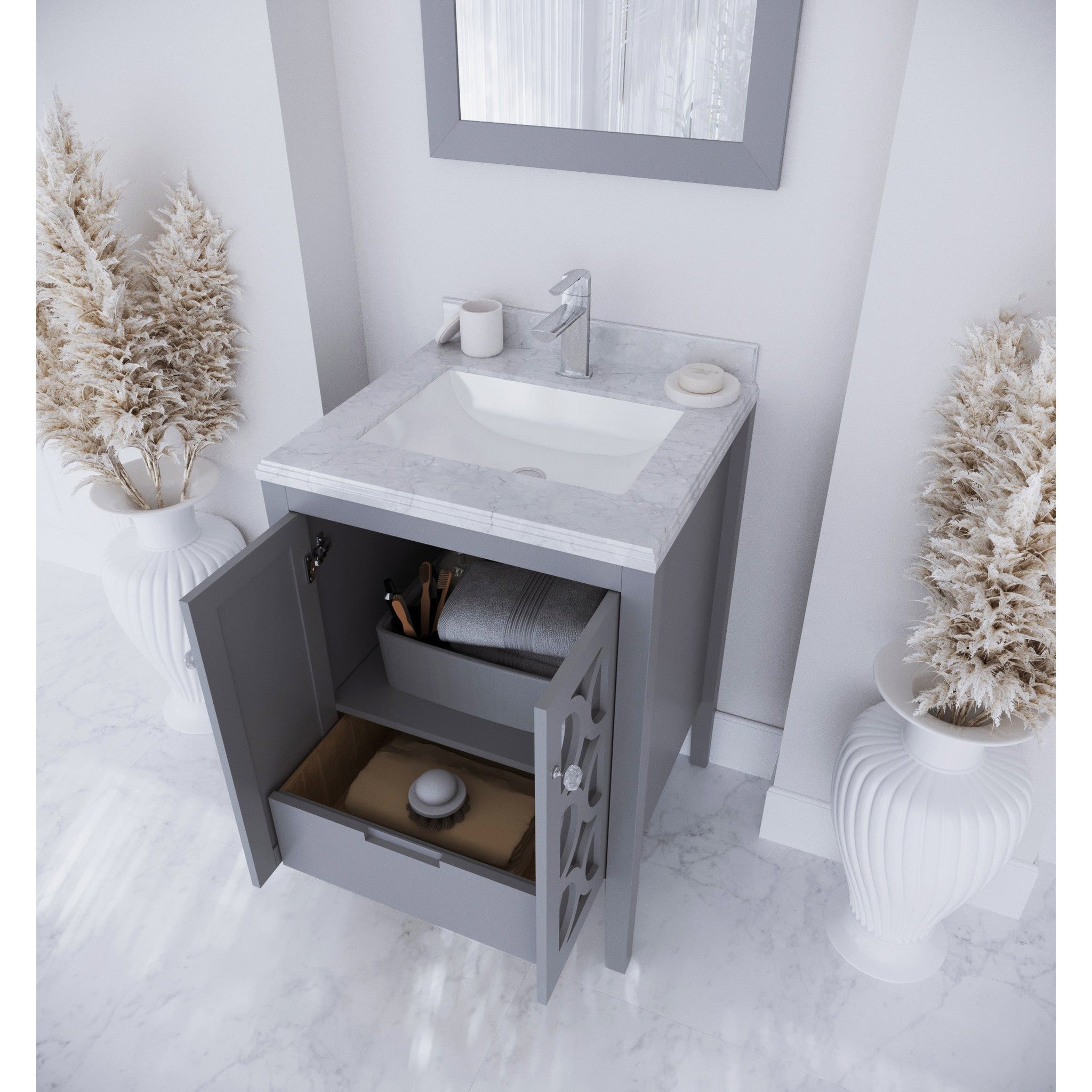 Mediterraneo 24" Grey Bathroom Vanity with White Carrara Marble Countertop