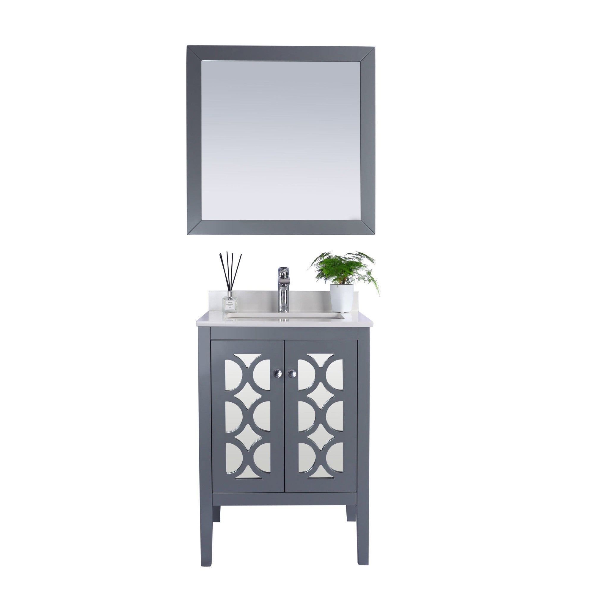 Mediterraneo 24" Grey Bathroom Vanity with White Quartz Countertop