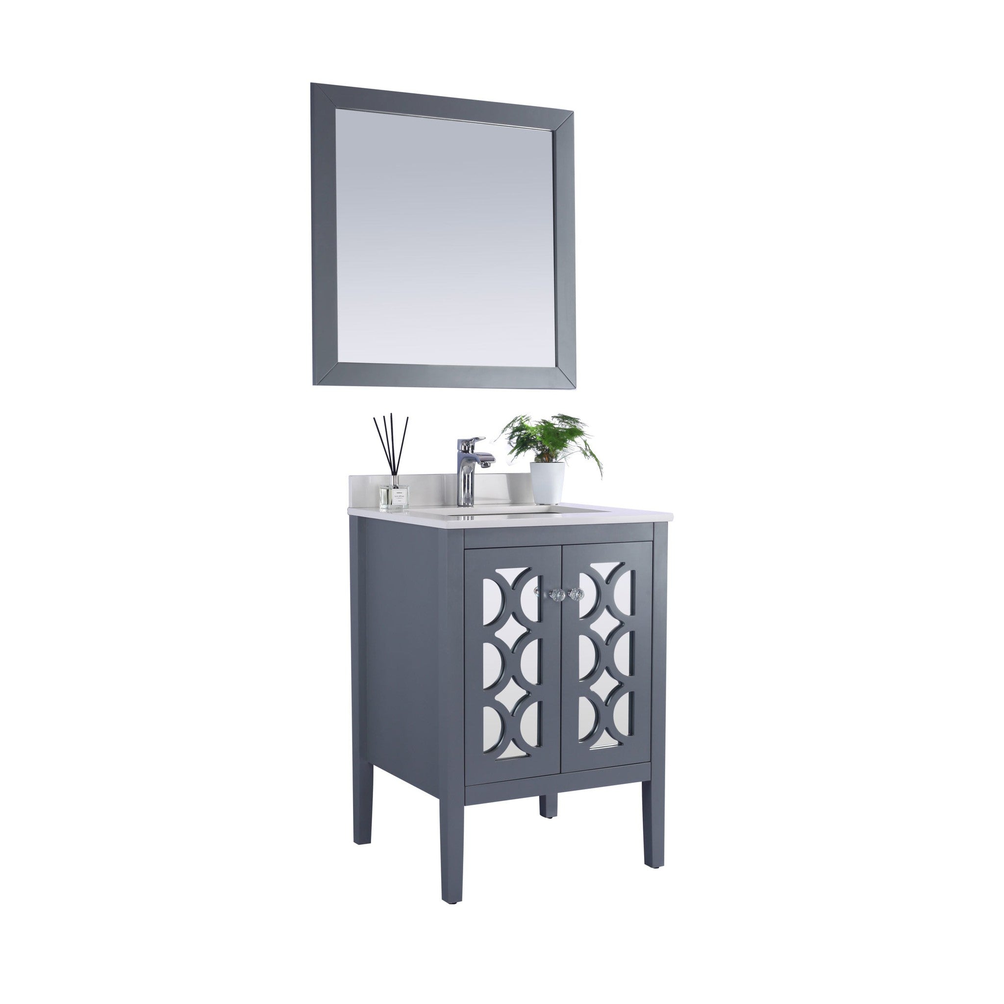 Mediterraneo 24" Grey Bathroom Vanity with White Quartz Countertop