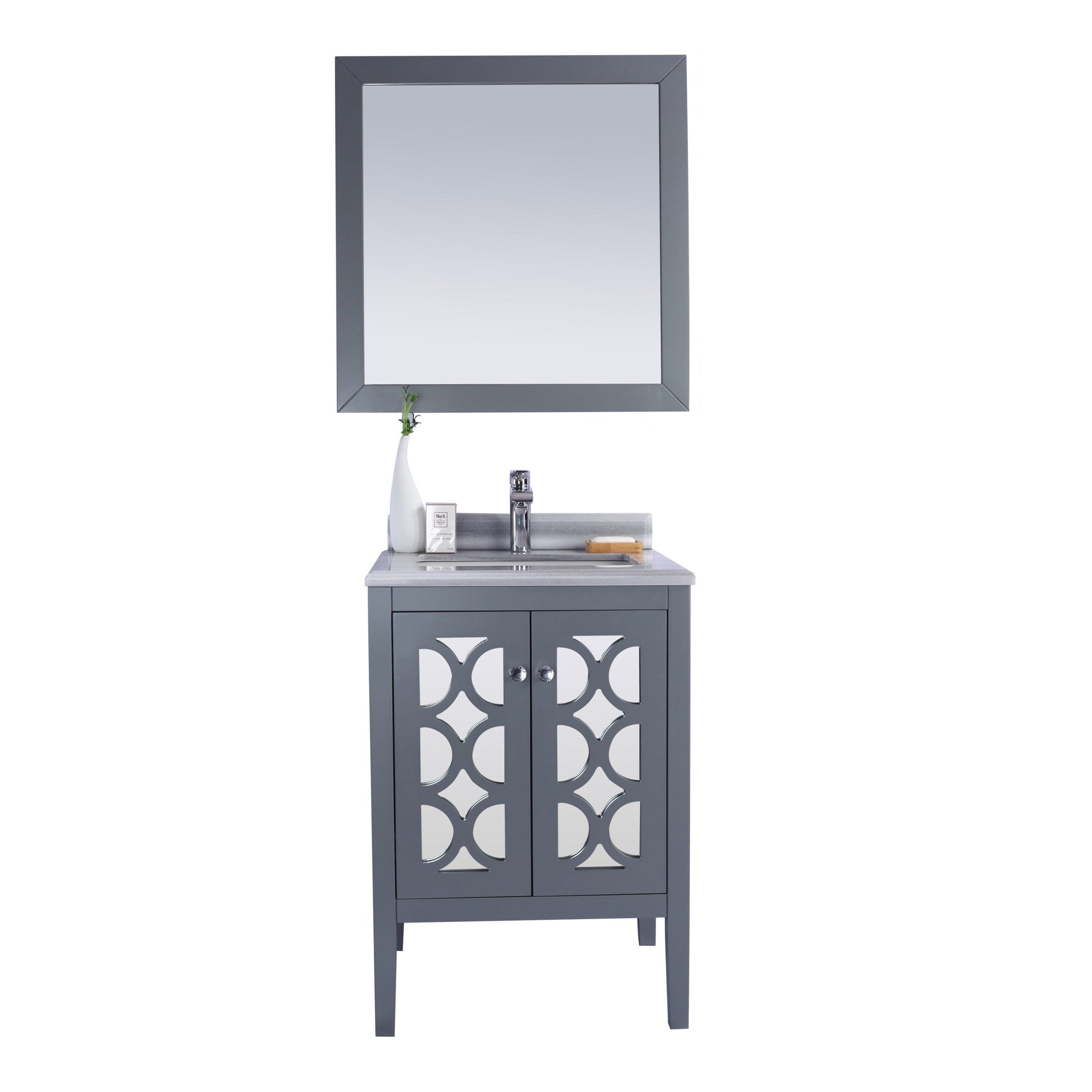 Mediterraneo 24" Grey Bathroom Vanity with White Stripes Marble Countertop