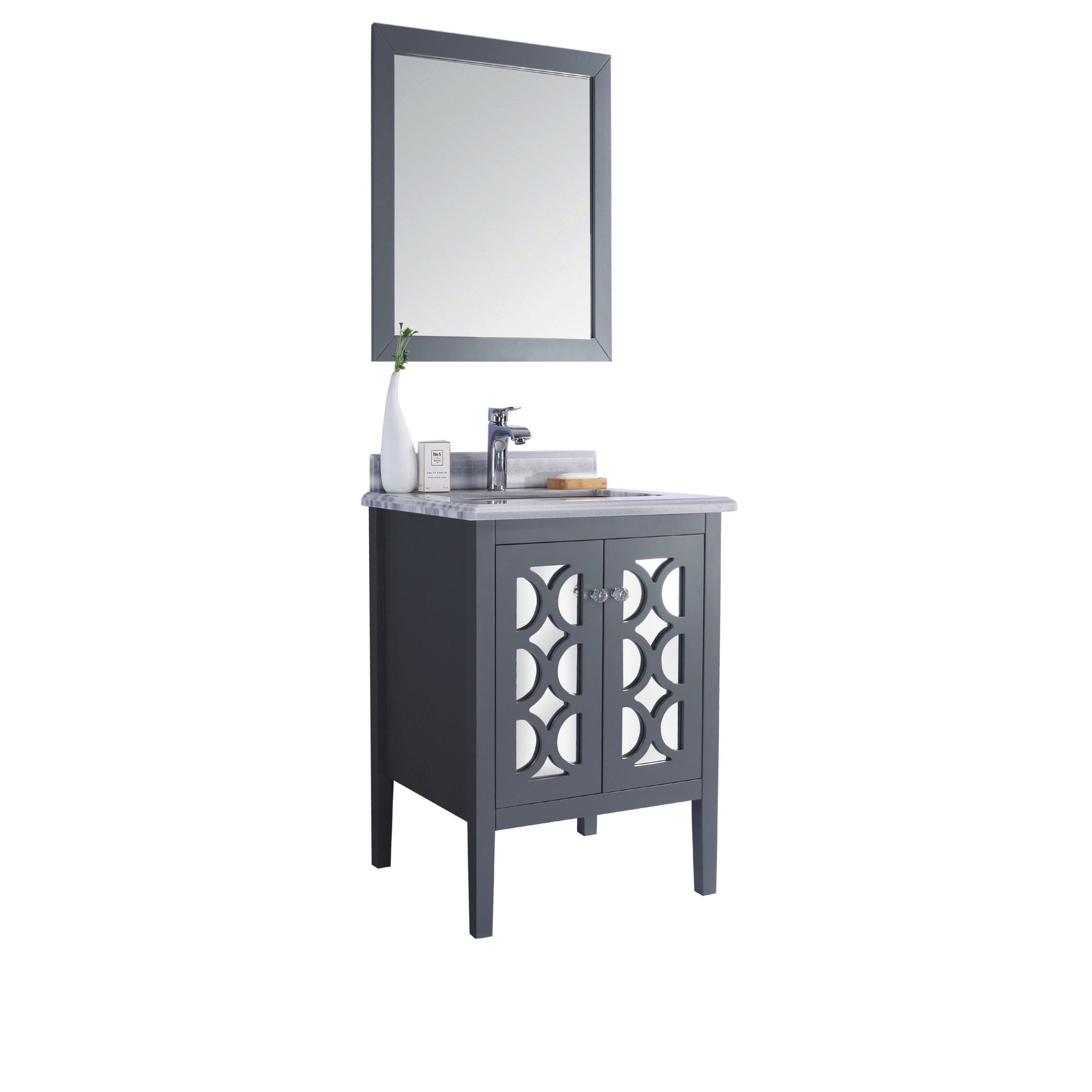 Mediterraneo 24" Grey Bathroom Vanity with White Stripes Marble Countertop