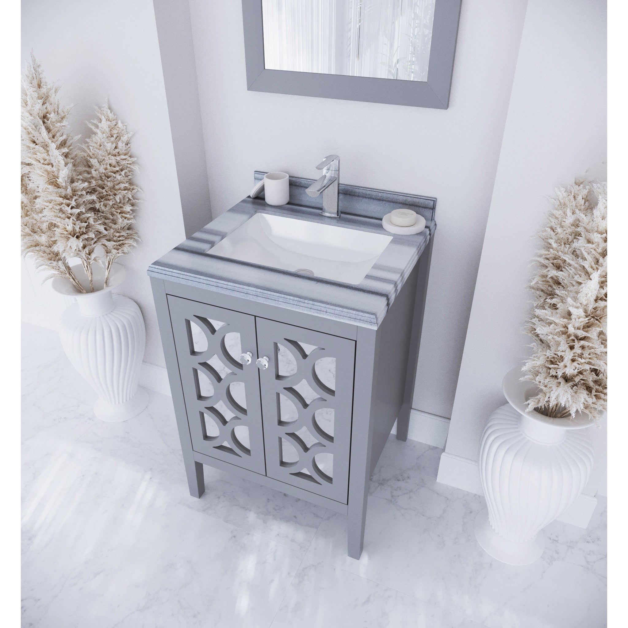 Mediterraneo 24" Grey Bathroom Vanity with White Stripes Marble Countertop