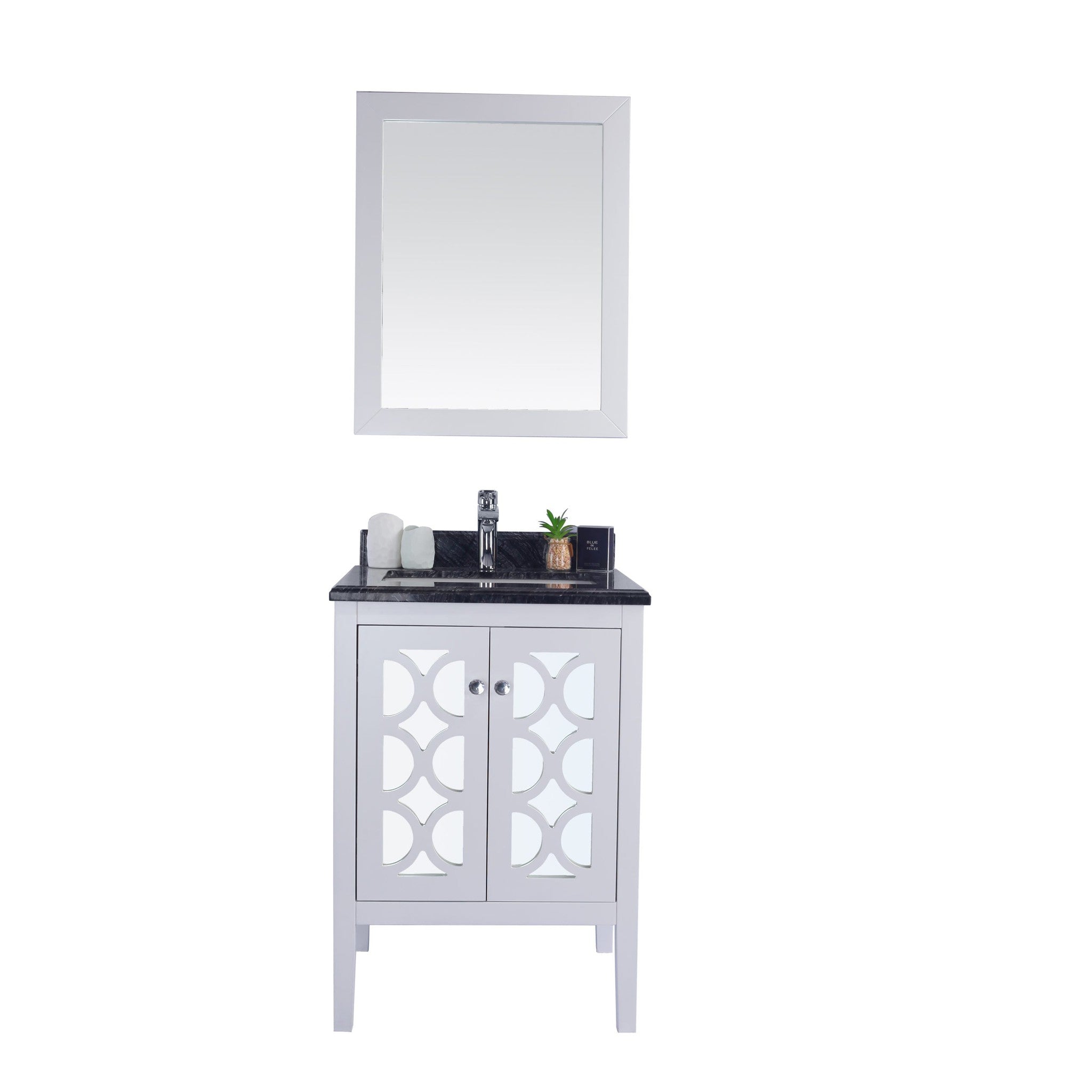 Mediterraneo 24" White Bathroom Vanity with Black Wood Marble Countertop