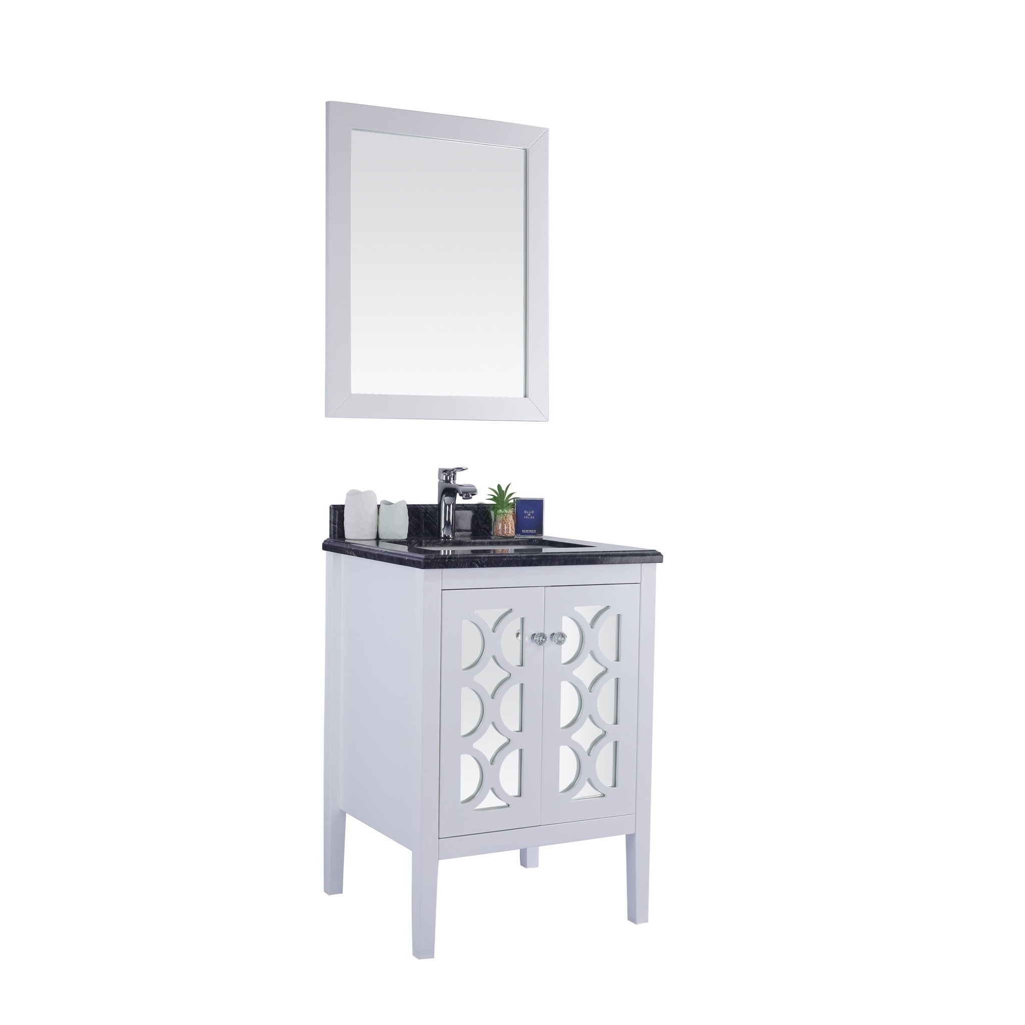 Mediterraneo 24" White Bathroom Vanity with Black Wood Marble Countertop