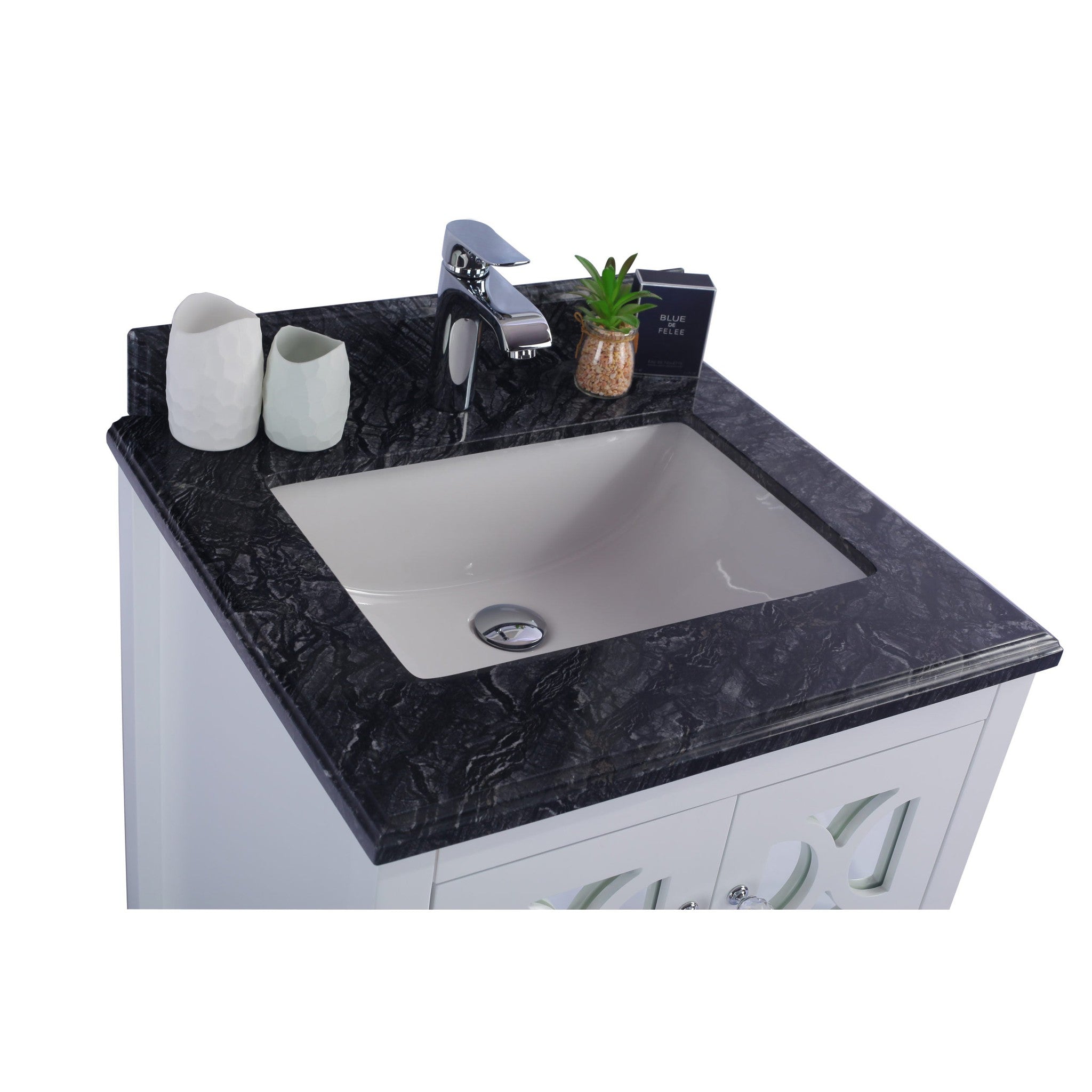 Mediterraneo 24" White Bathroom Vanity with Black Wood Marble Countertop