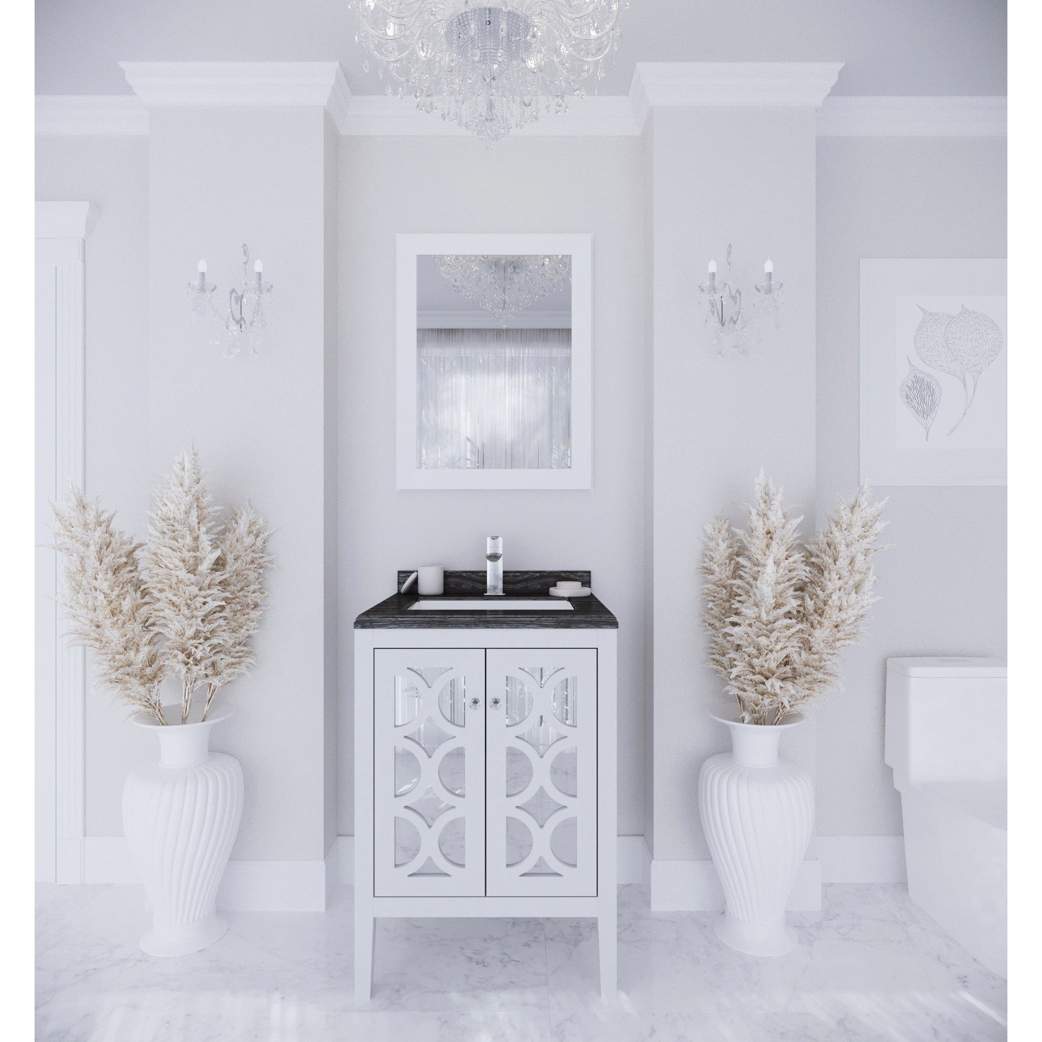 Mediterraneo 24" White Bathroom Vanity with Black Wood Marble Countertop