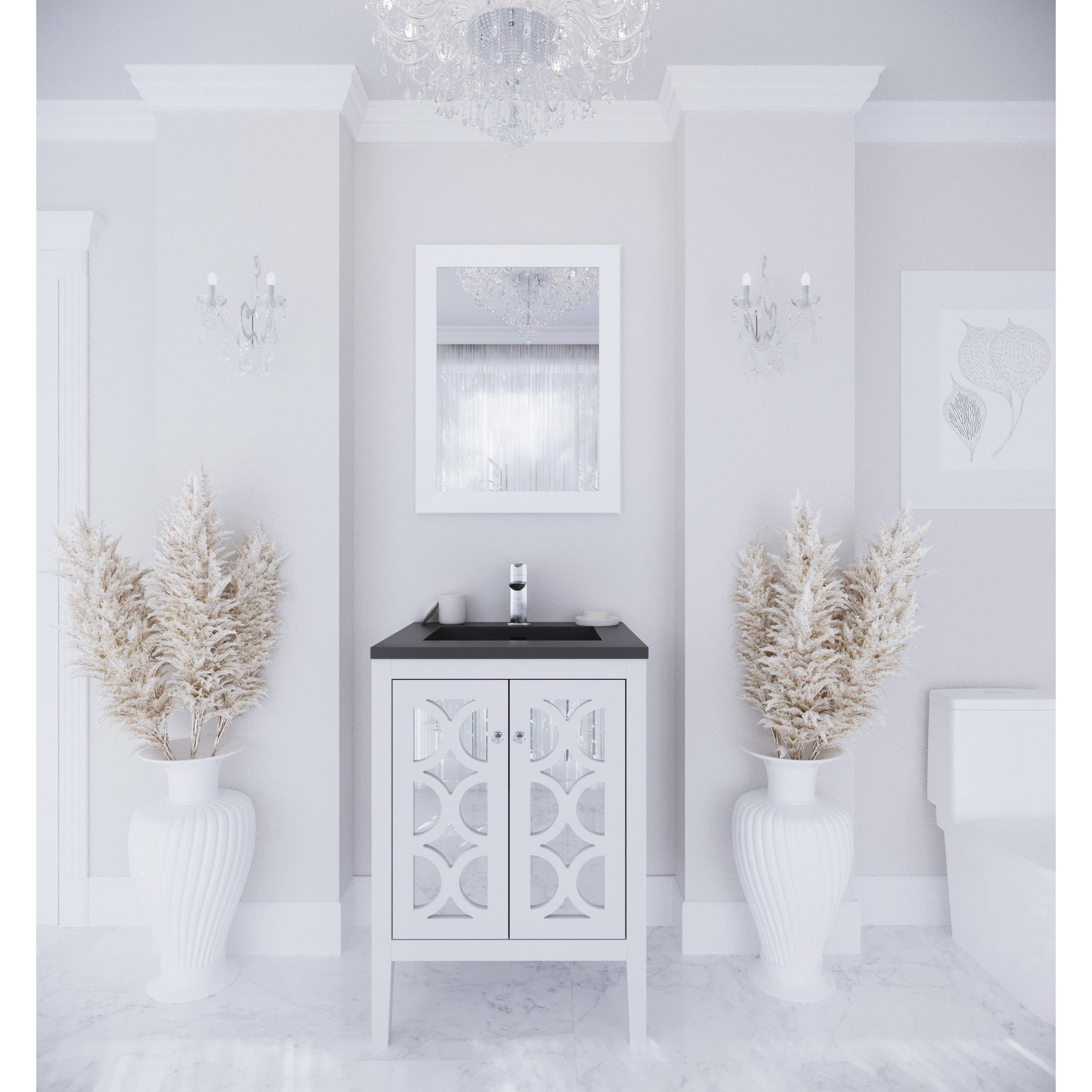 Mediterraneo 24" White Bathroom Vanity with Matte Black VIVA Stone Solid Surface Countertop