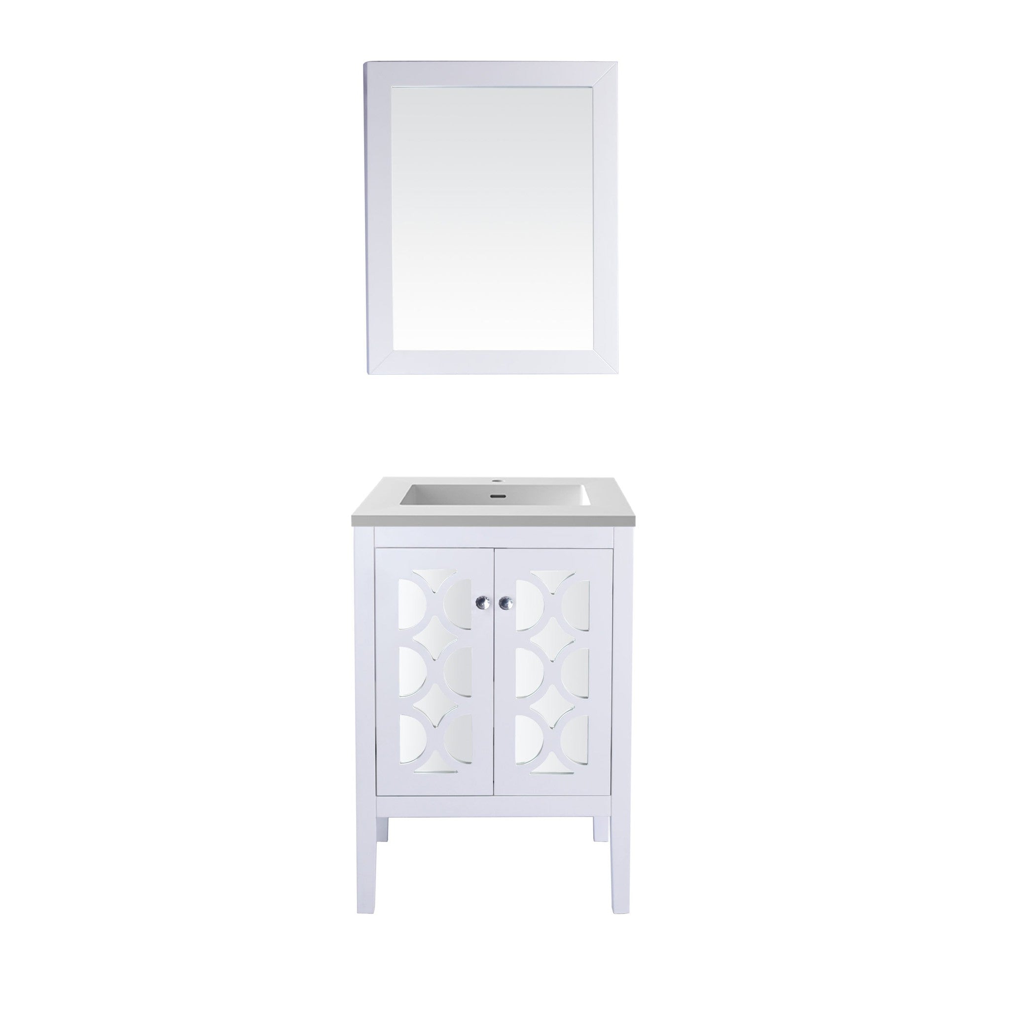 Mediterraneo 24" White Bathroom Vanity with Matte White VIVA Stone Solid Surface Countertop