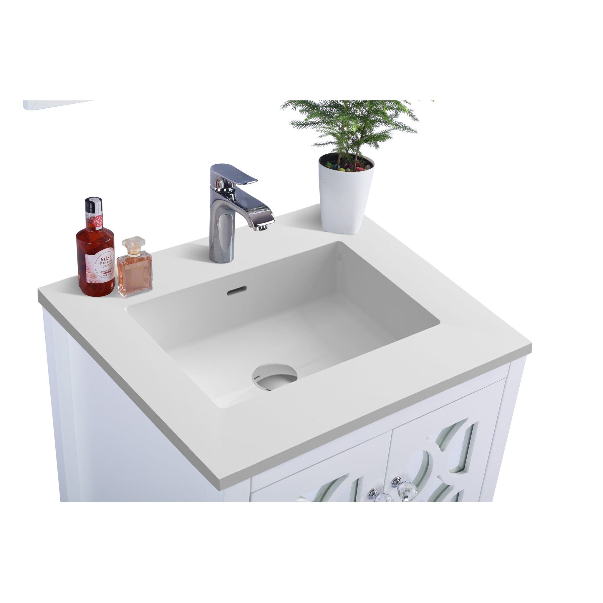 Mediterraneo 24" White Bathroom Vanity with Matte White VIVA Stone Solid Surface Countertop