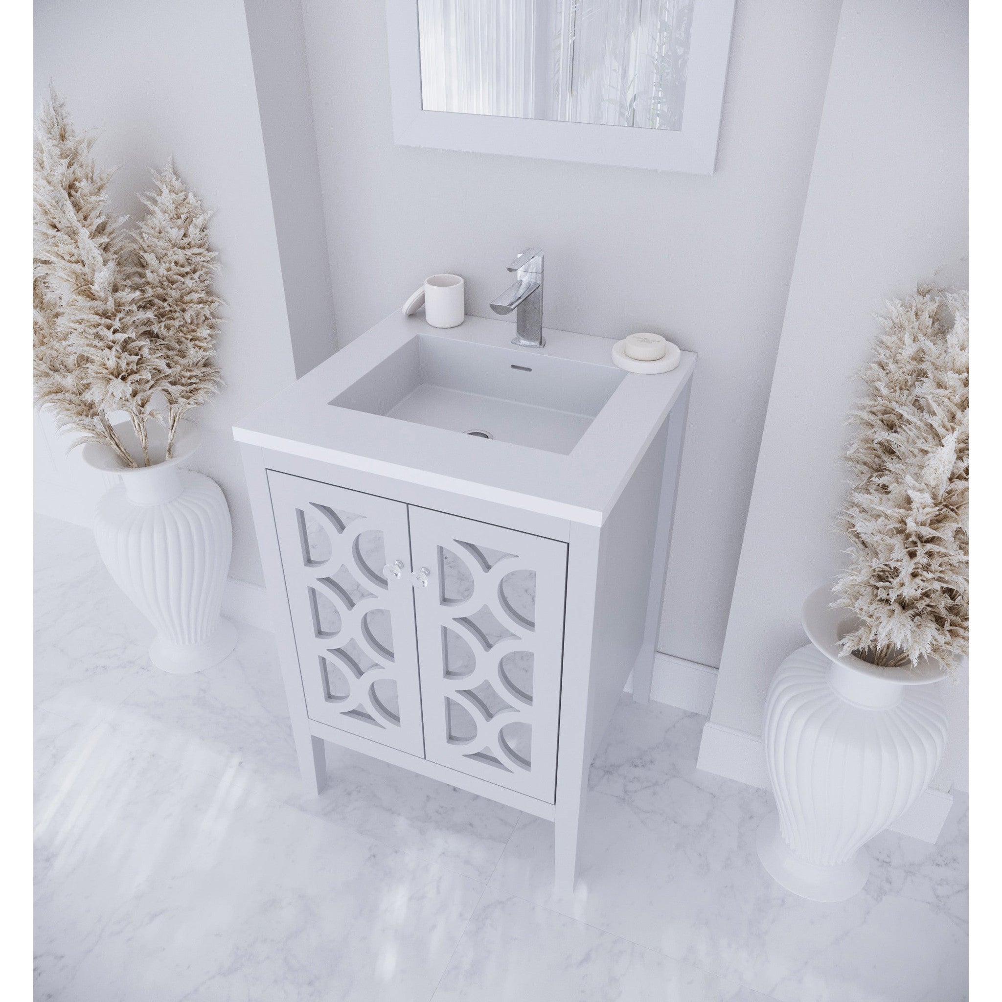 Mediterraneo 24" White Bathroom Vanity with Matte White VIVA Stone Solid Surface Countertop