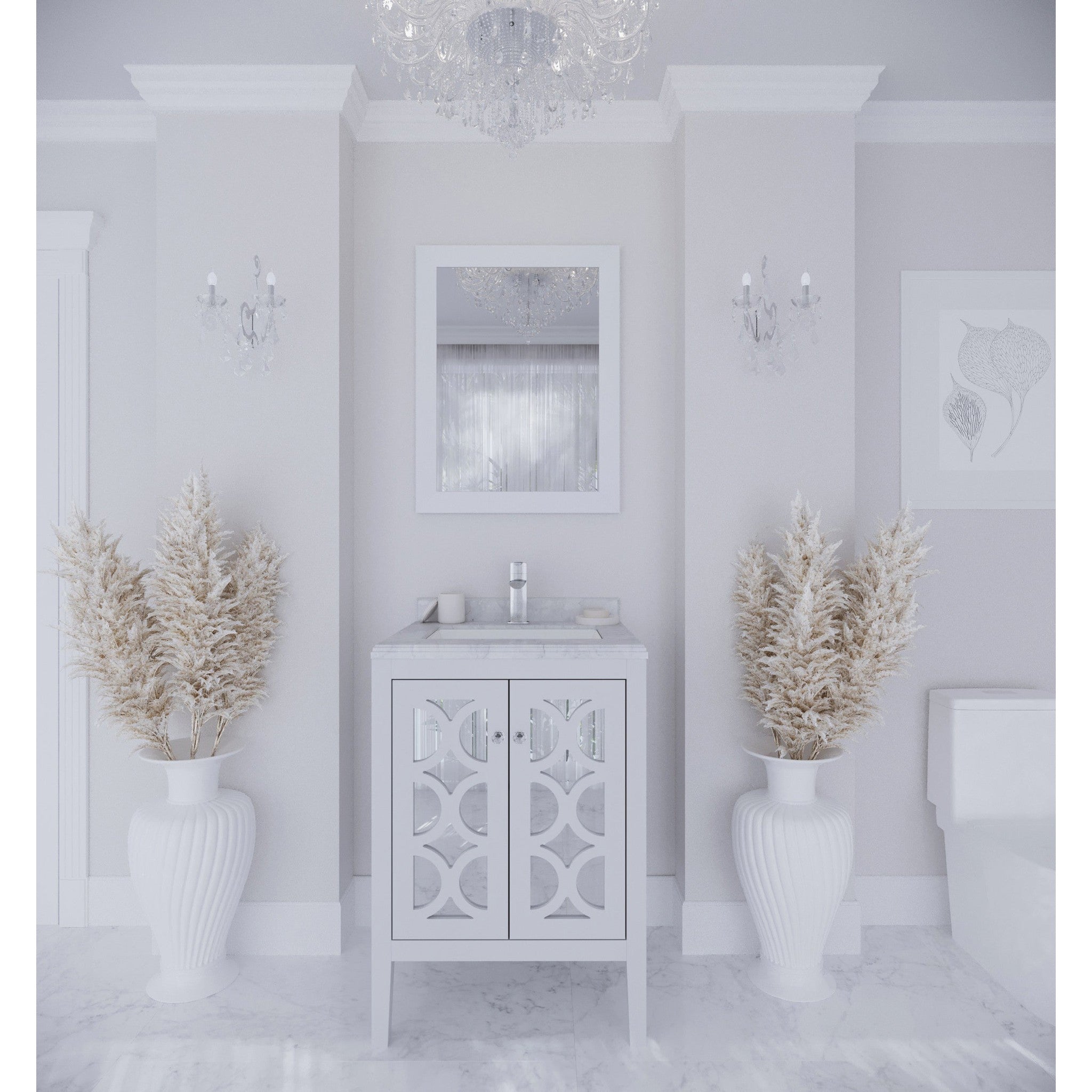 Mediterraneo 24" White Bathroom Vanity with White Carrara Marble Countertop