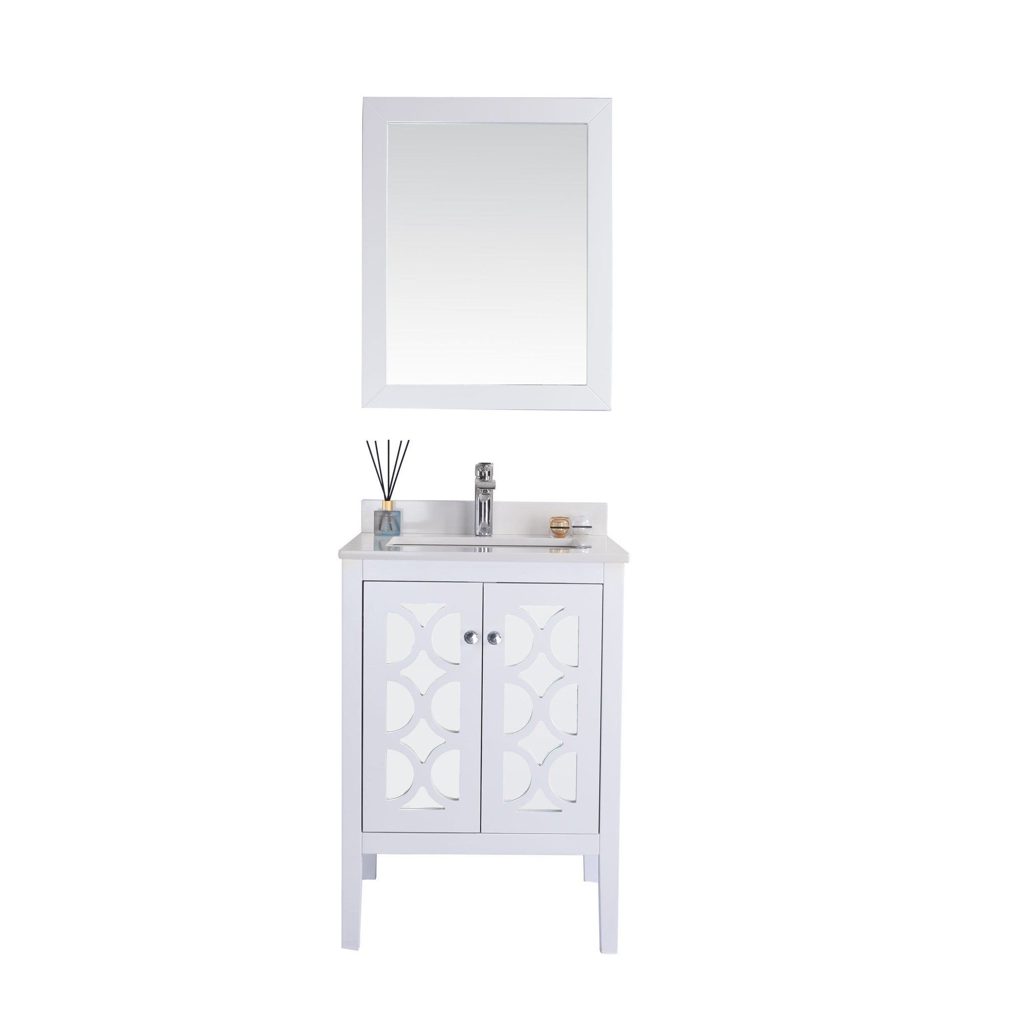 Mediterraneo 24" White Bathroom Vanity with White Quartz Countertop