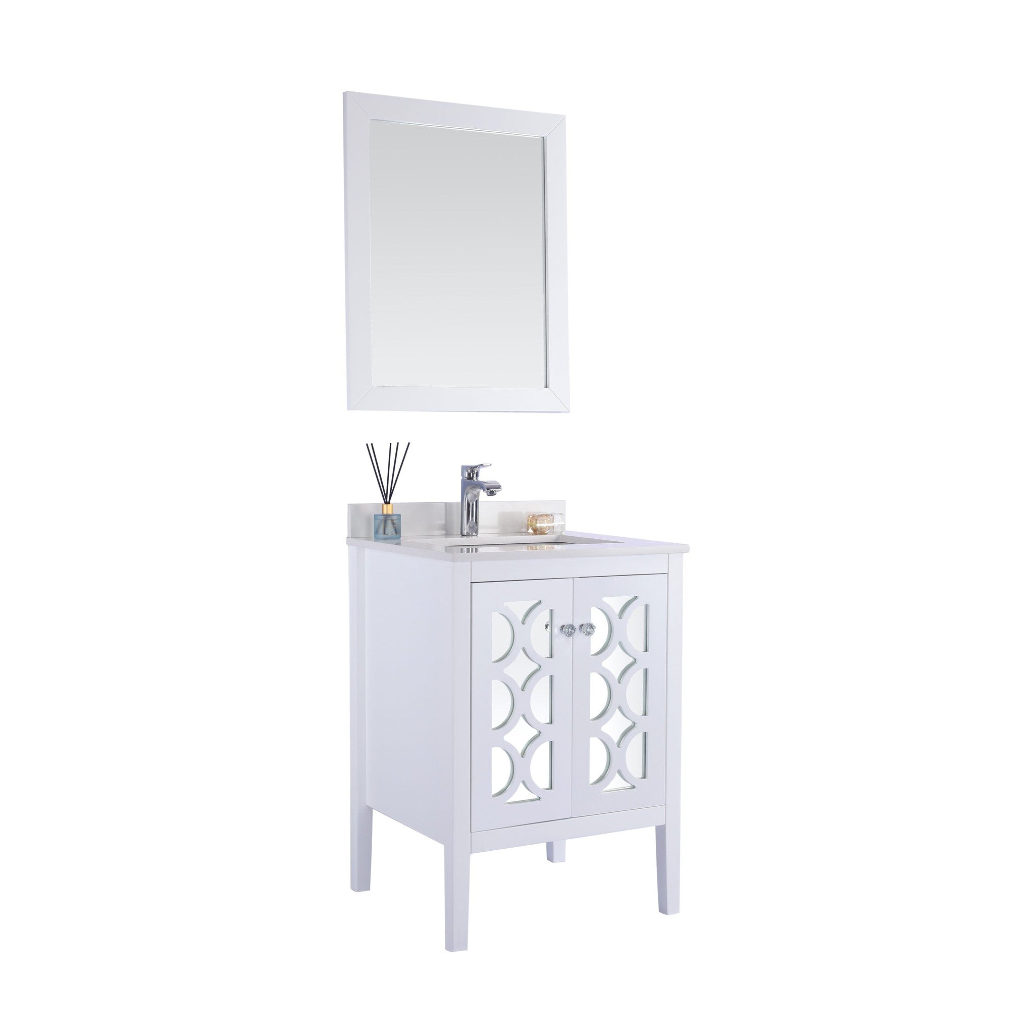 Mediterraneo 24" White Bathroom Vanity with White Quartz Countertop