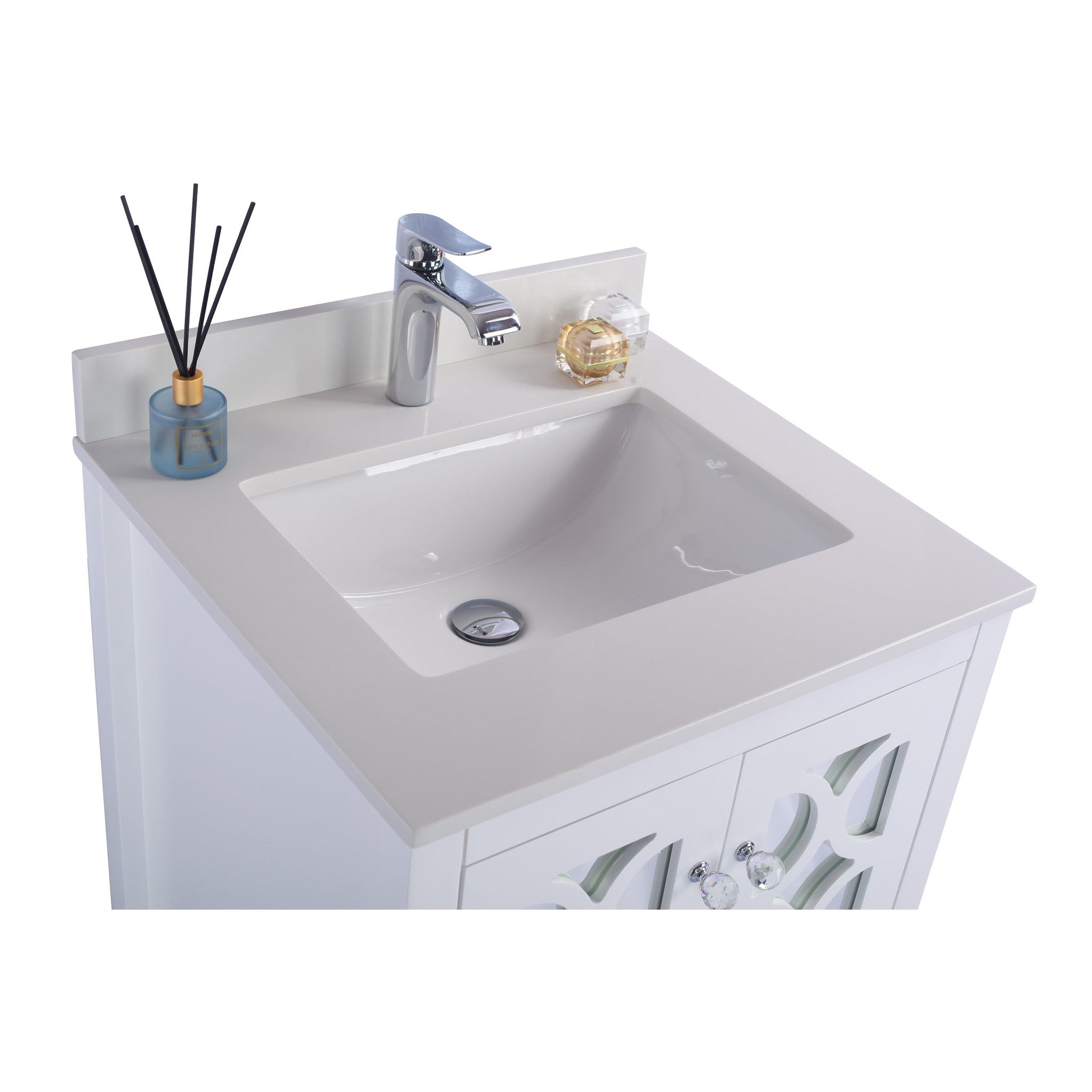 Mediterraneo 24" White Bathroom Vanity with White Quartz Countertop