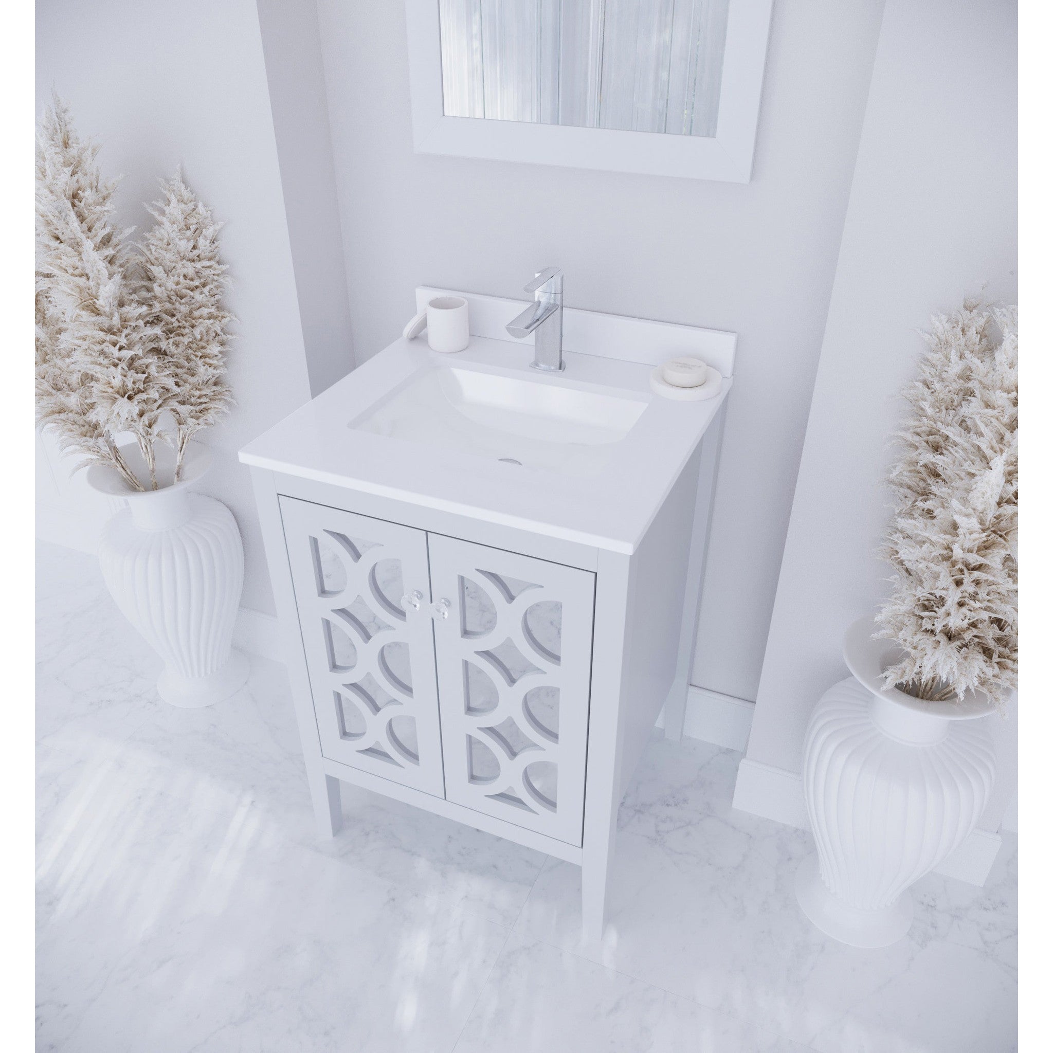 Mediterraneo 24" White Bathroom Vanity with White Quartz Countertop