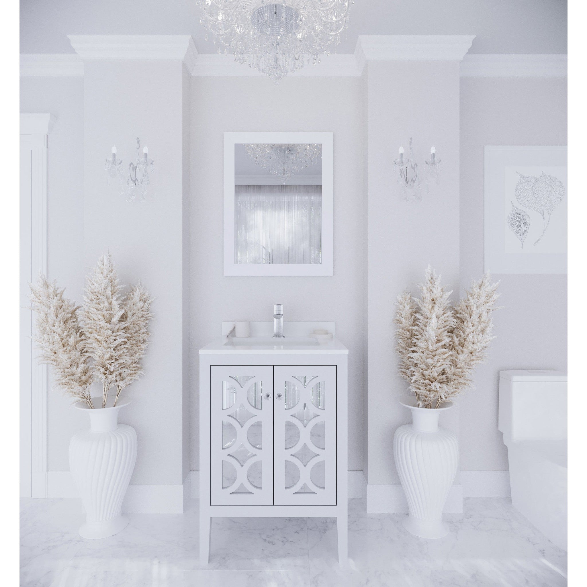 Mediterraneo 24" White Bathroom Vanity with White Quartz Countertop