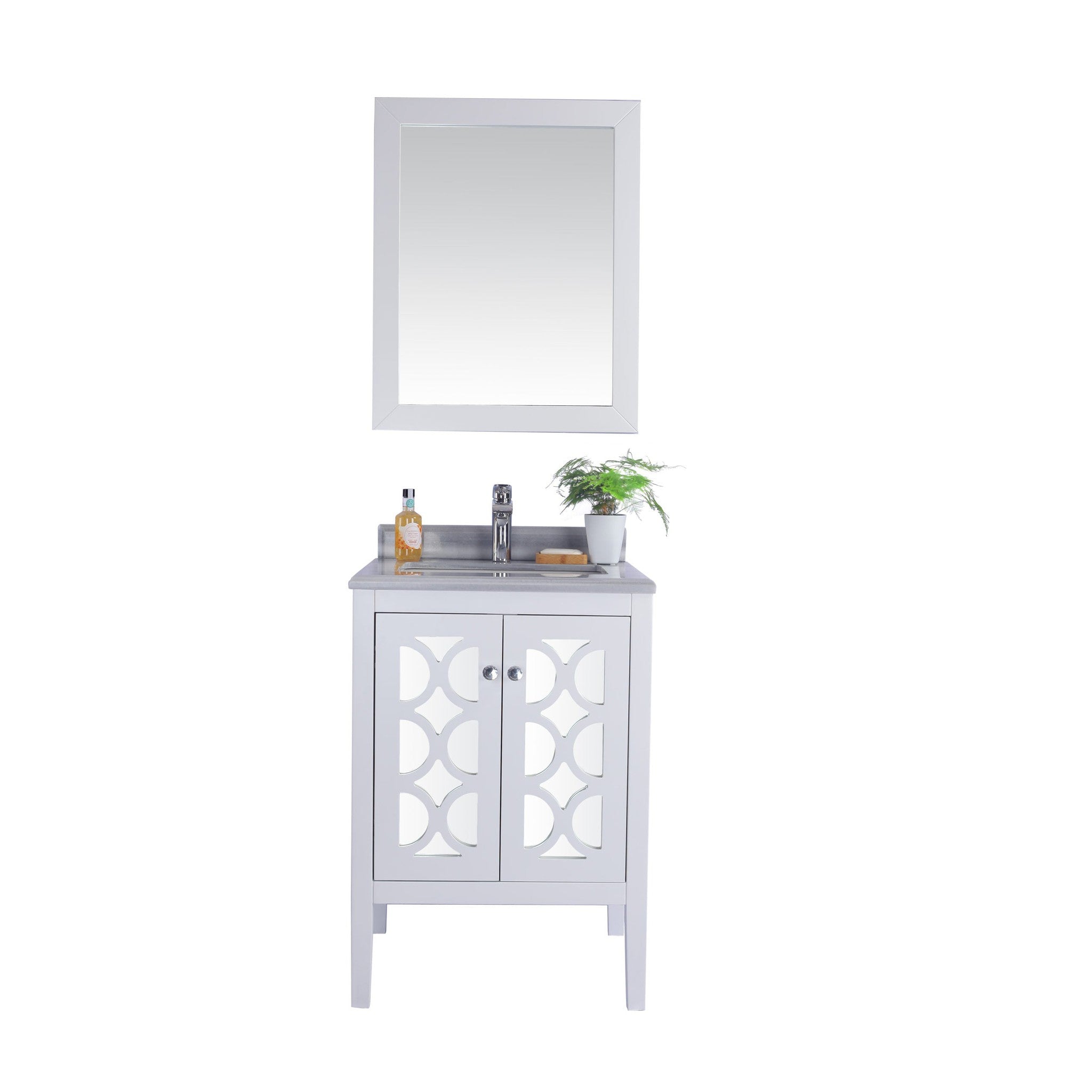 Mediterraneo 24" White Bathroom Vanity with White Stripes Marble Countertop