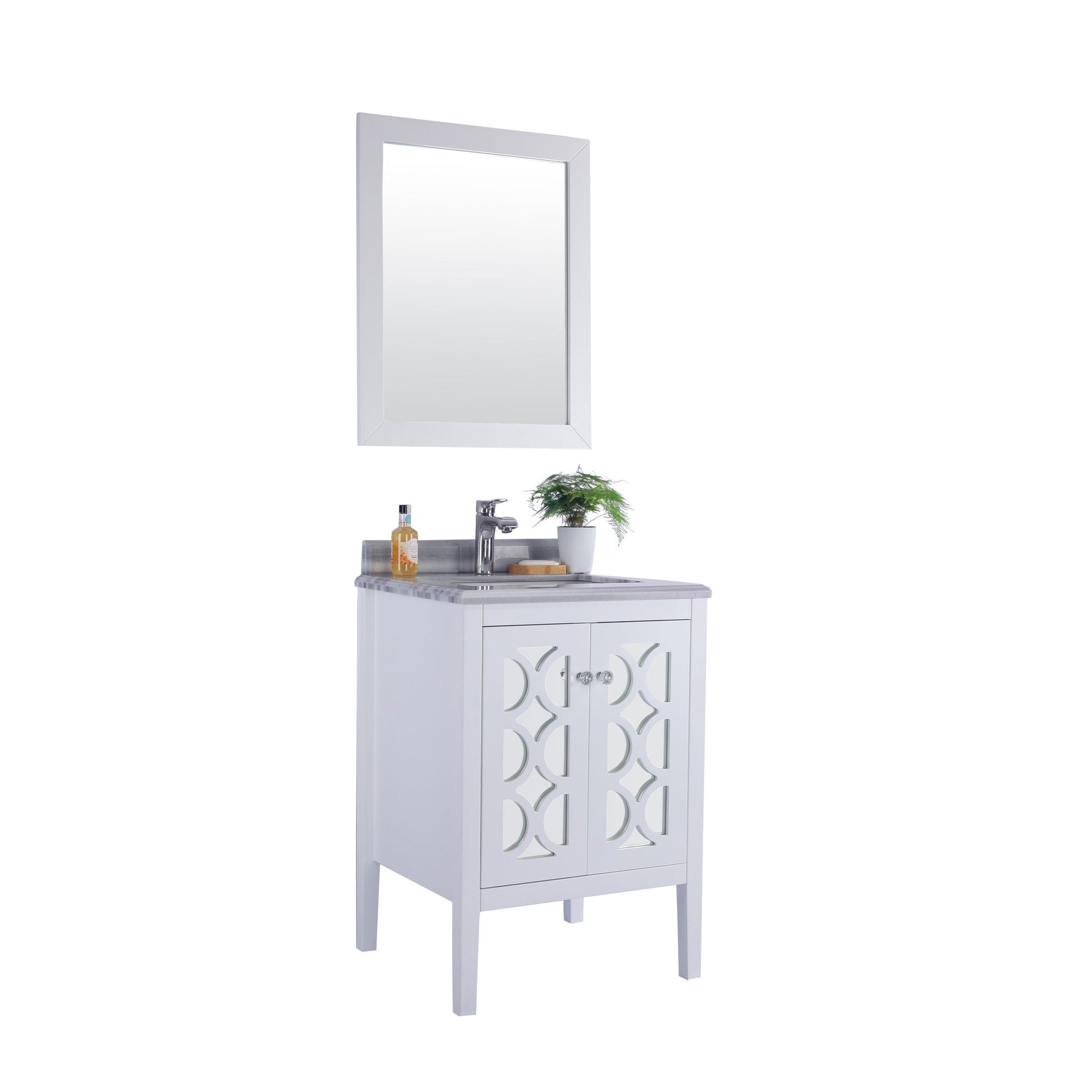 Mediterraneo 24" White Bathroom Vanity with White Stripes Marble Countertop