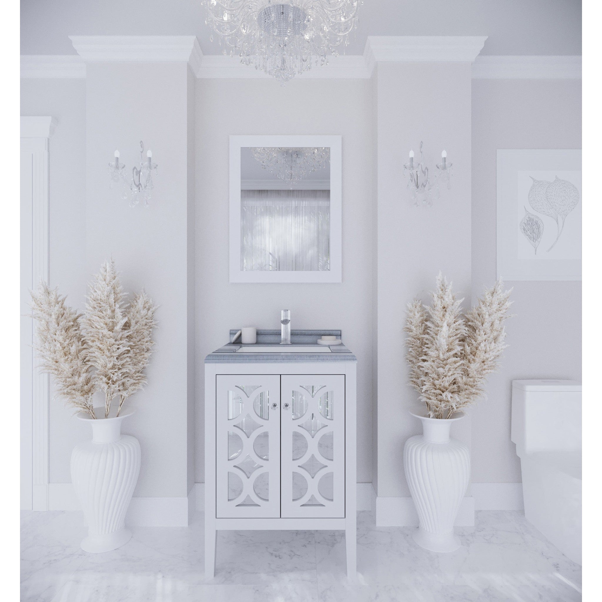 Mediterraneo 24" White Bathroom Vanity with White Stripes Marble Countertop