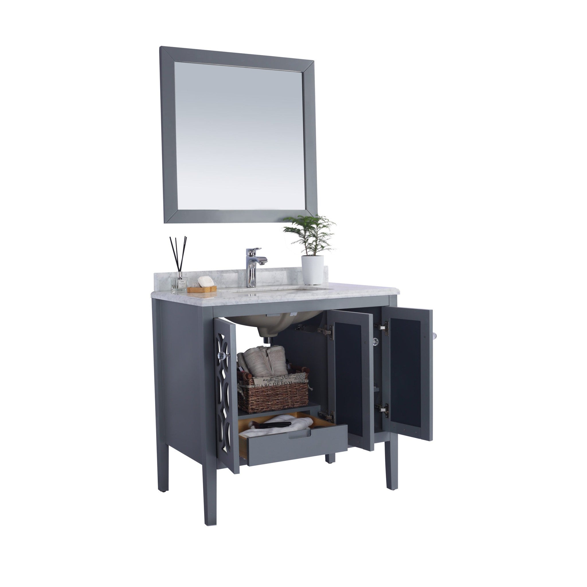 Mediterraneo 36" Grey Bathroom Vanity with Matte Black VIVA Stone Solid Surface Countertop