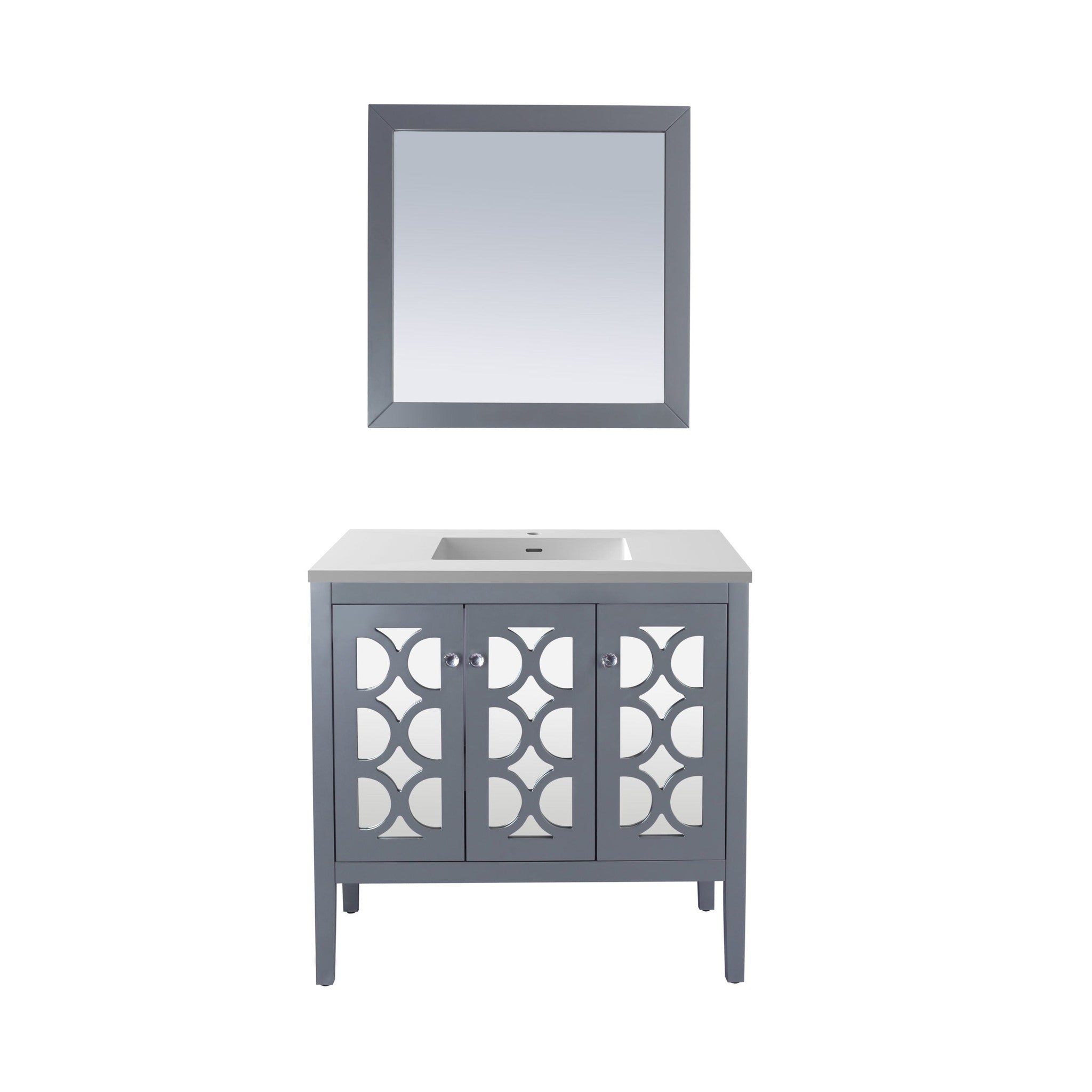 Mediterraneo 36" Grey Bathroom Vanity with Matte White VIVA Stone Solid Surface Countertop