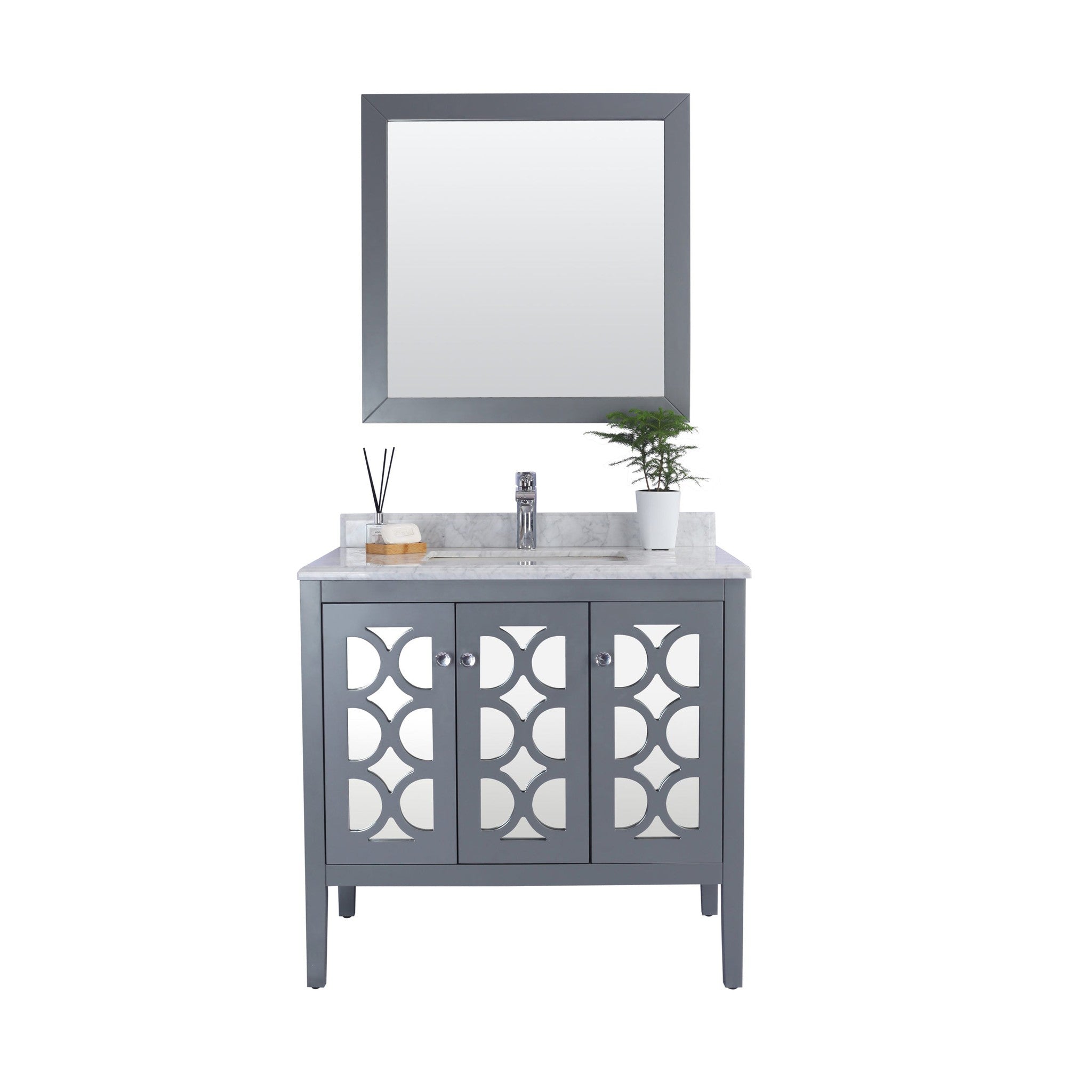 Mediterraneo 36" Grey Bathroom Vanity with White Carrara Marble Countertop