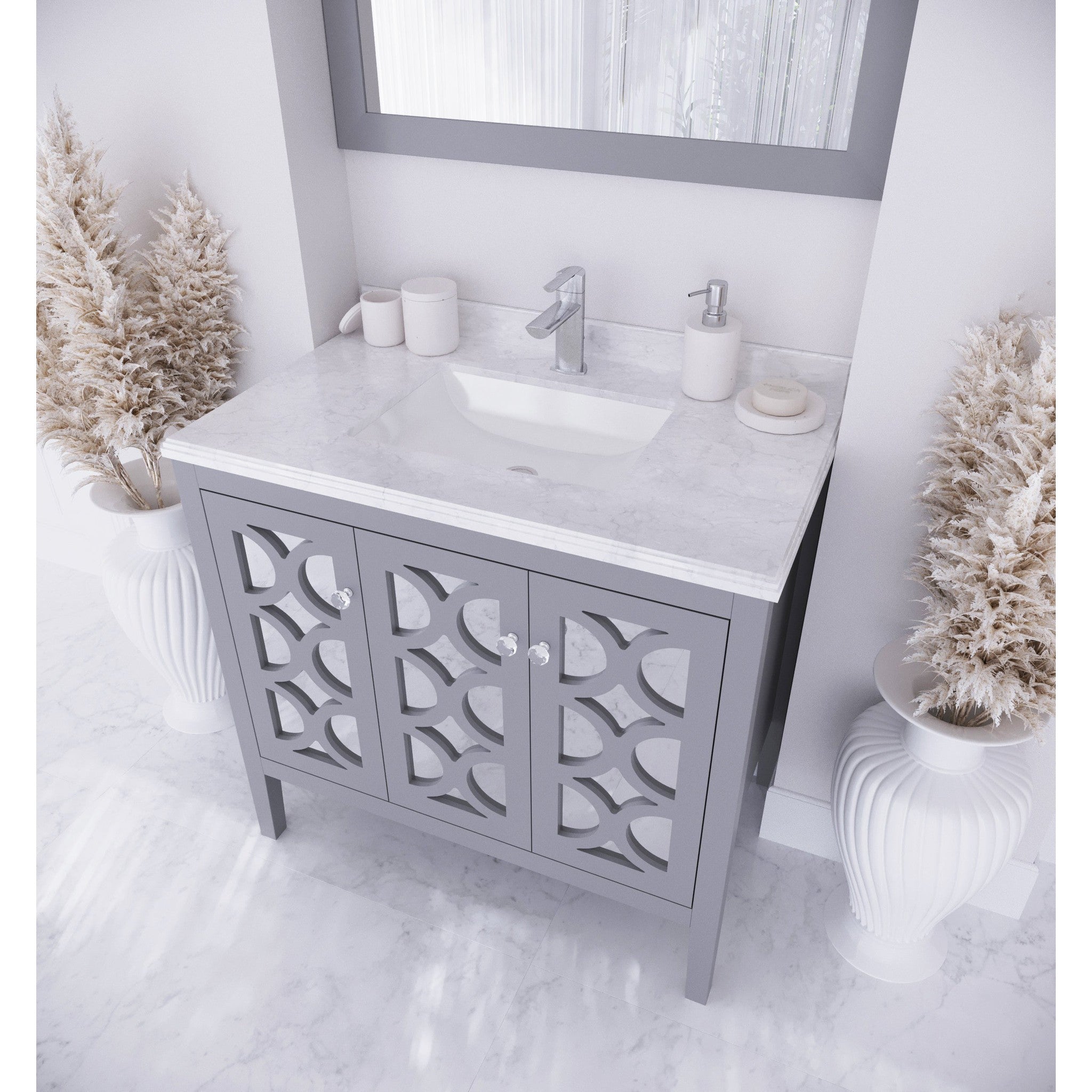 Mediterraneo 36" Grey Bathroom Vanity with White Carrara Marble Countertop