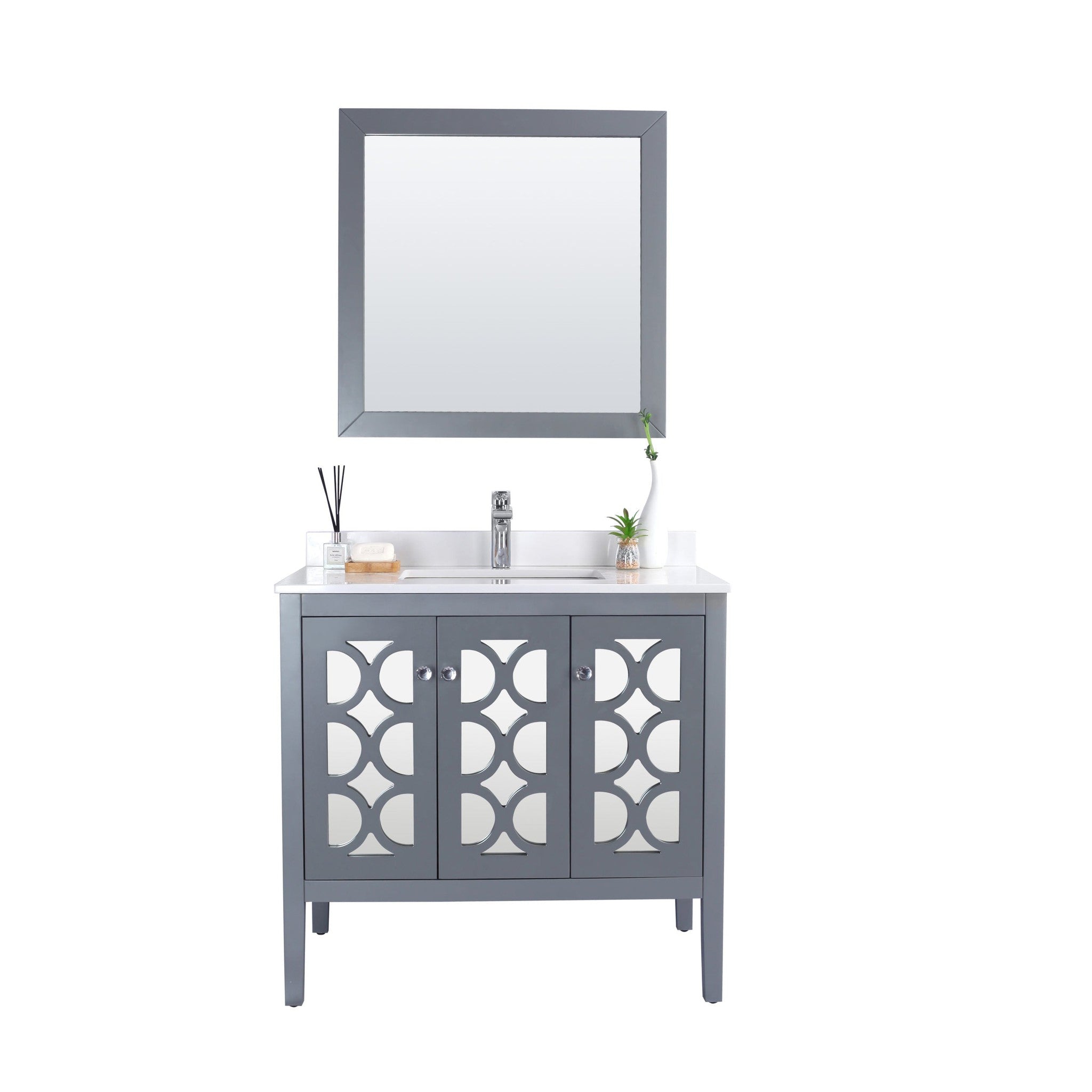 Mediterraneo 36" Grey Bathroom Vanity with White Quartz Countertop