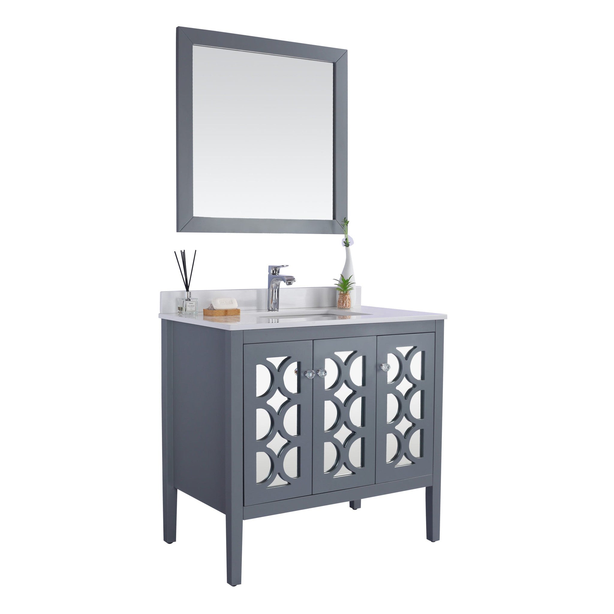 Mediterraneo 36" Grey Bathroom Vanity with White Quartz Countertop