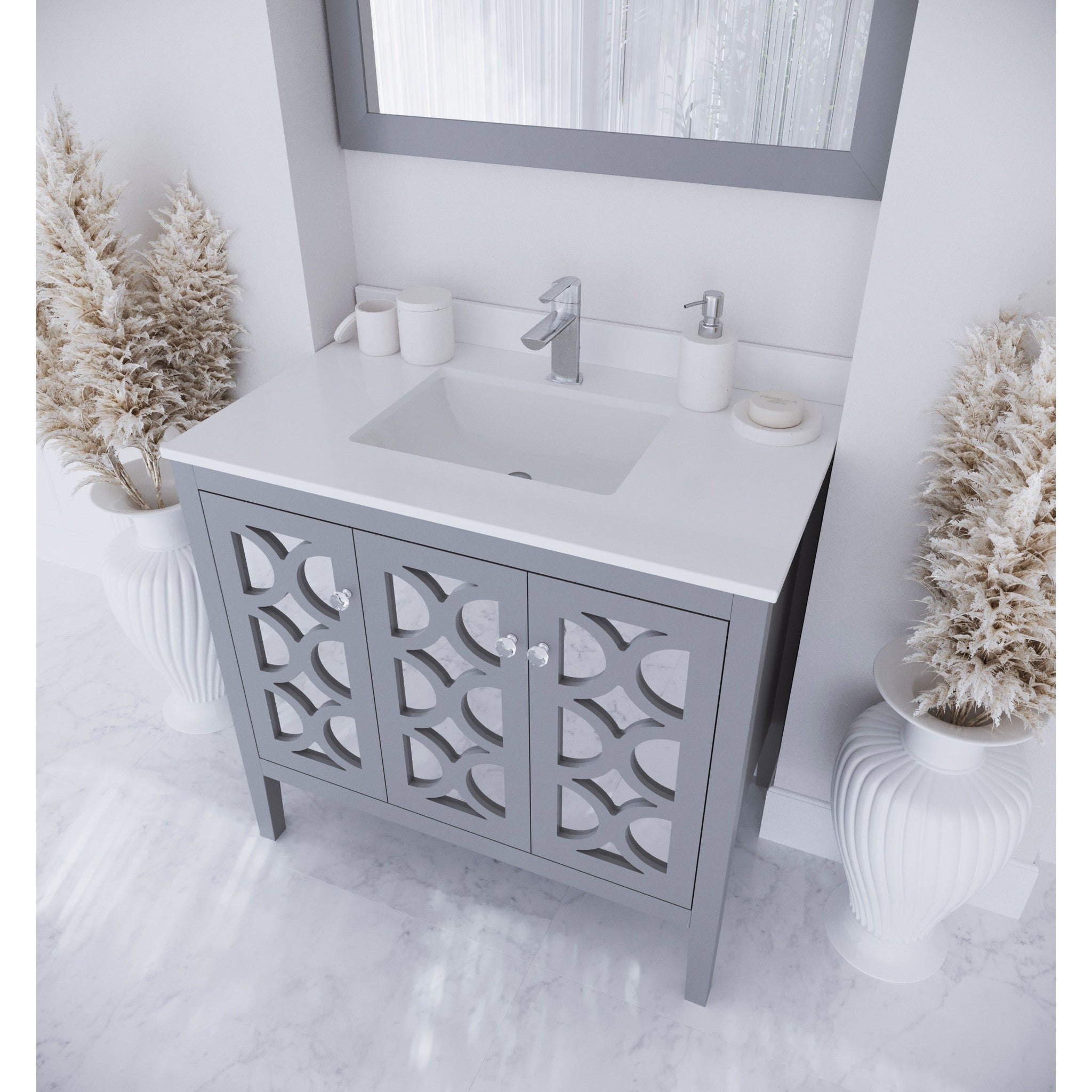 Mediterraneo 36" Grey Bathroom Vanity with White Quartz Countertop