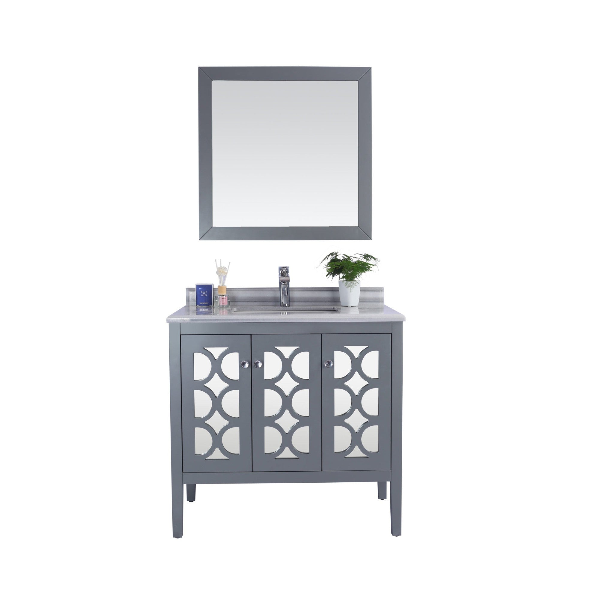 Mediterraneo 36" Grey Bathroom Vanity with White Stripes Marble Countertop