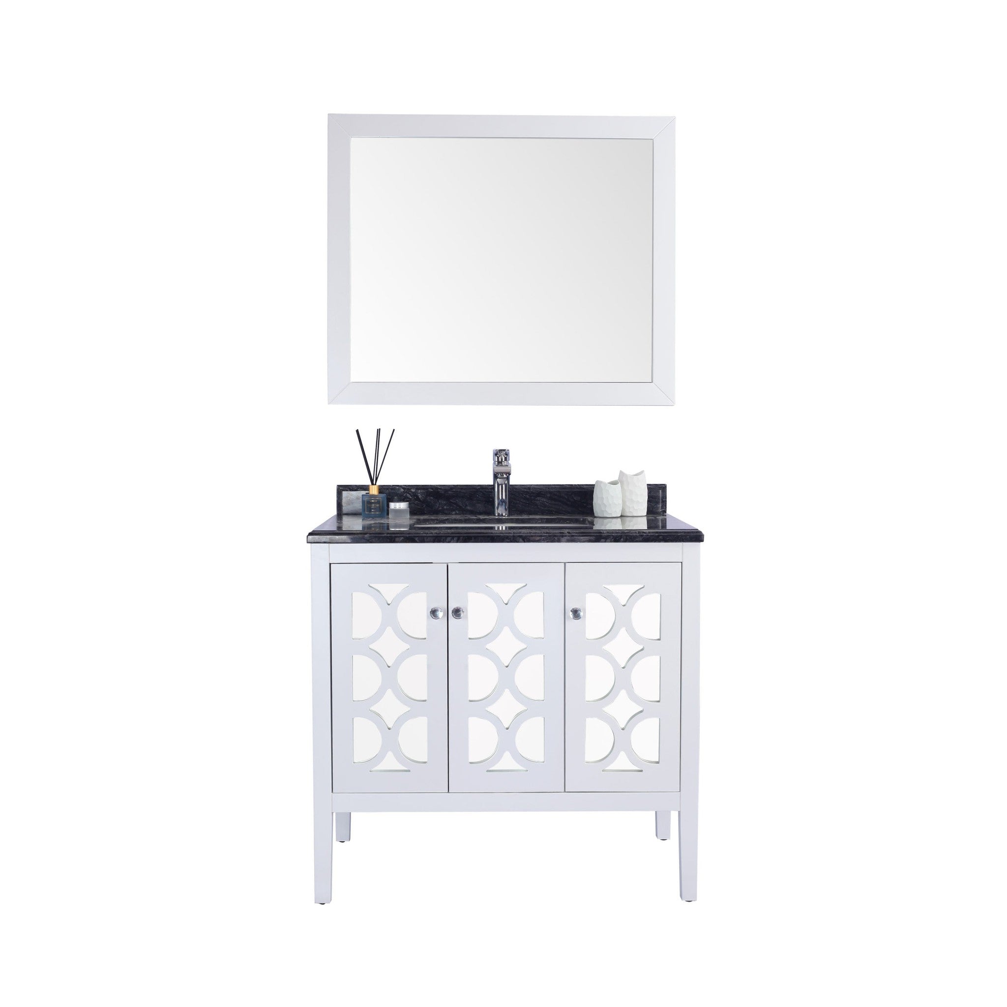 Mediterraneo 36" White Bathroom Vanity with Black Wood Marble Countertop