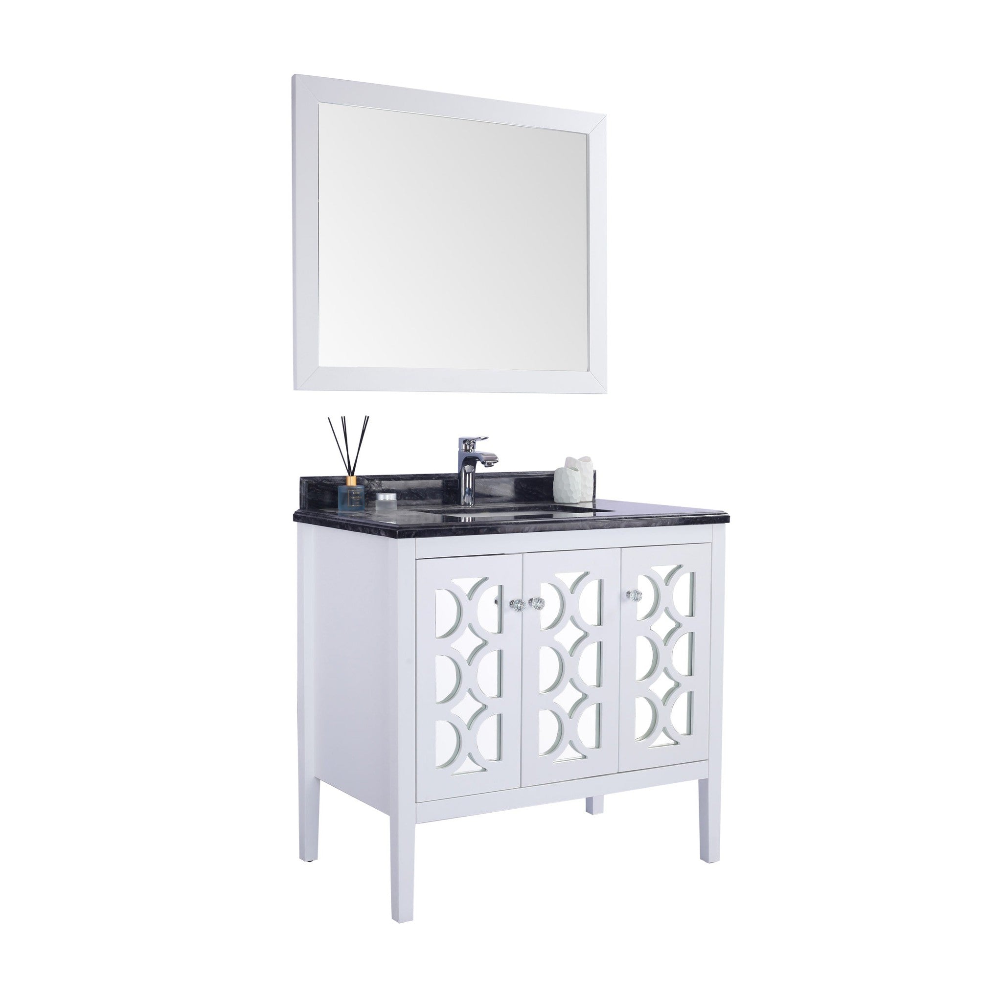 Mediterraneo 36" White Bathroom Vanity with Black Wood Marble Countertop