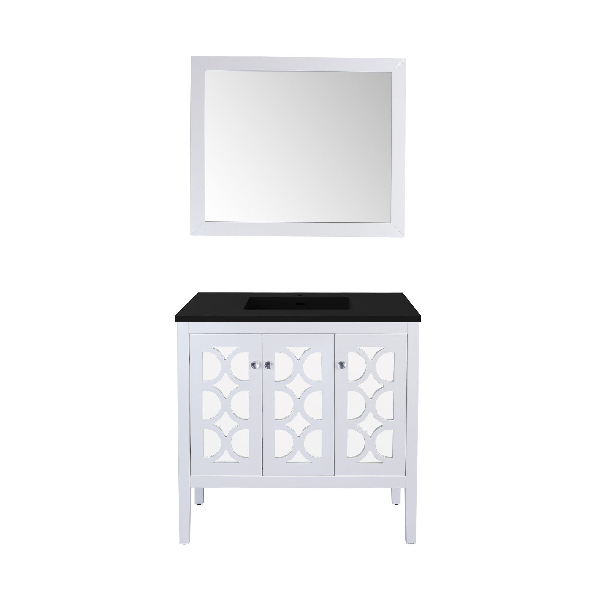 Mediterraneo 36" White Bathroom Vanity with Matte Black VIVA Stone Solid Surface Countertop