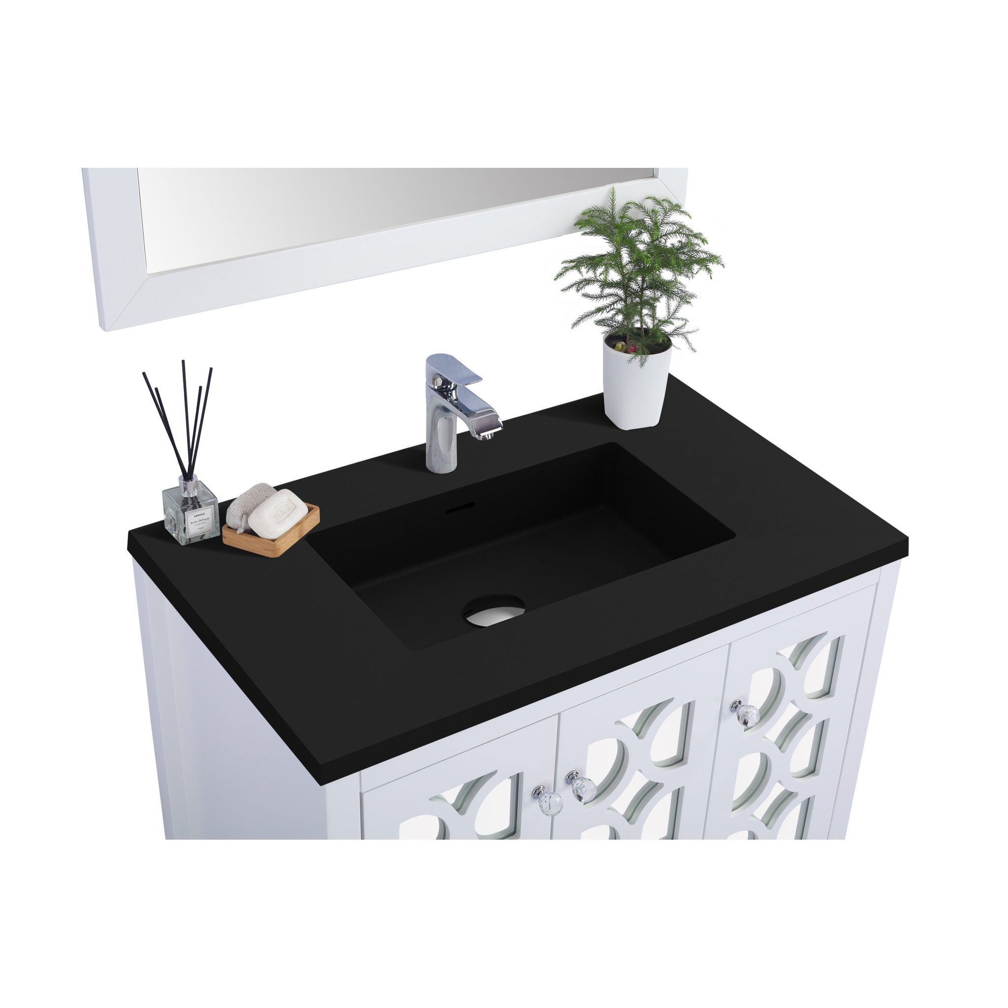 Mediterraneo 36" White Bathroom Vanity with Matte Black VIVA Stone Solid Surface Countertop