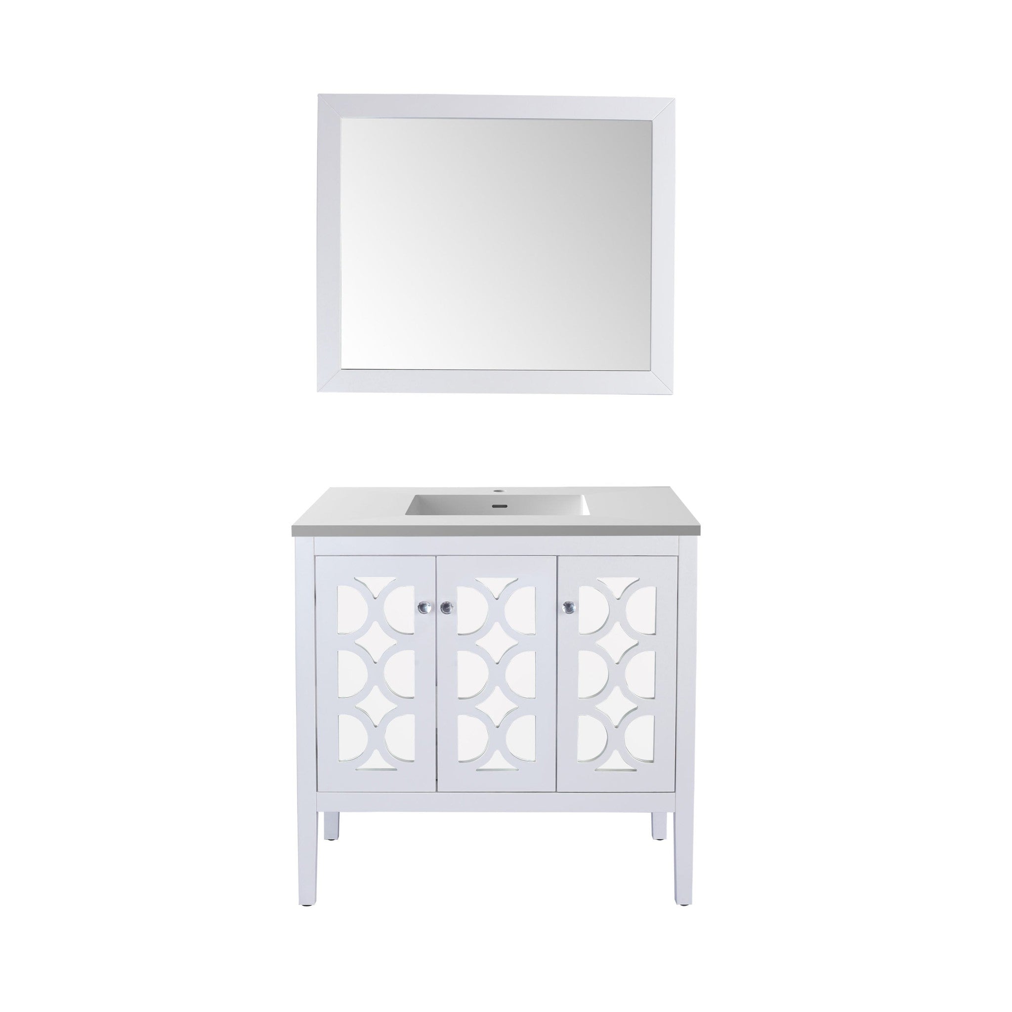 Mediterraneo 36" White Bathroom Vanity with Matte White VIVA Stone Solid Surface Countertop