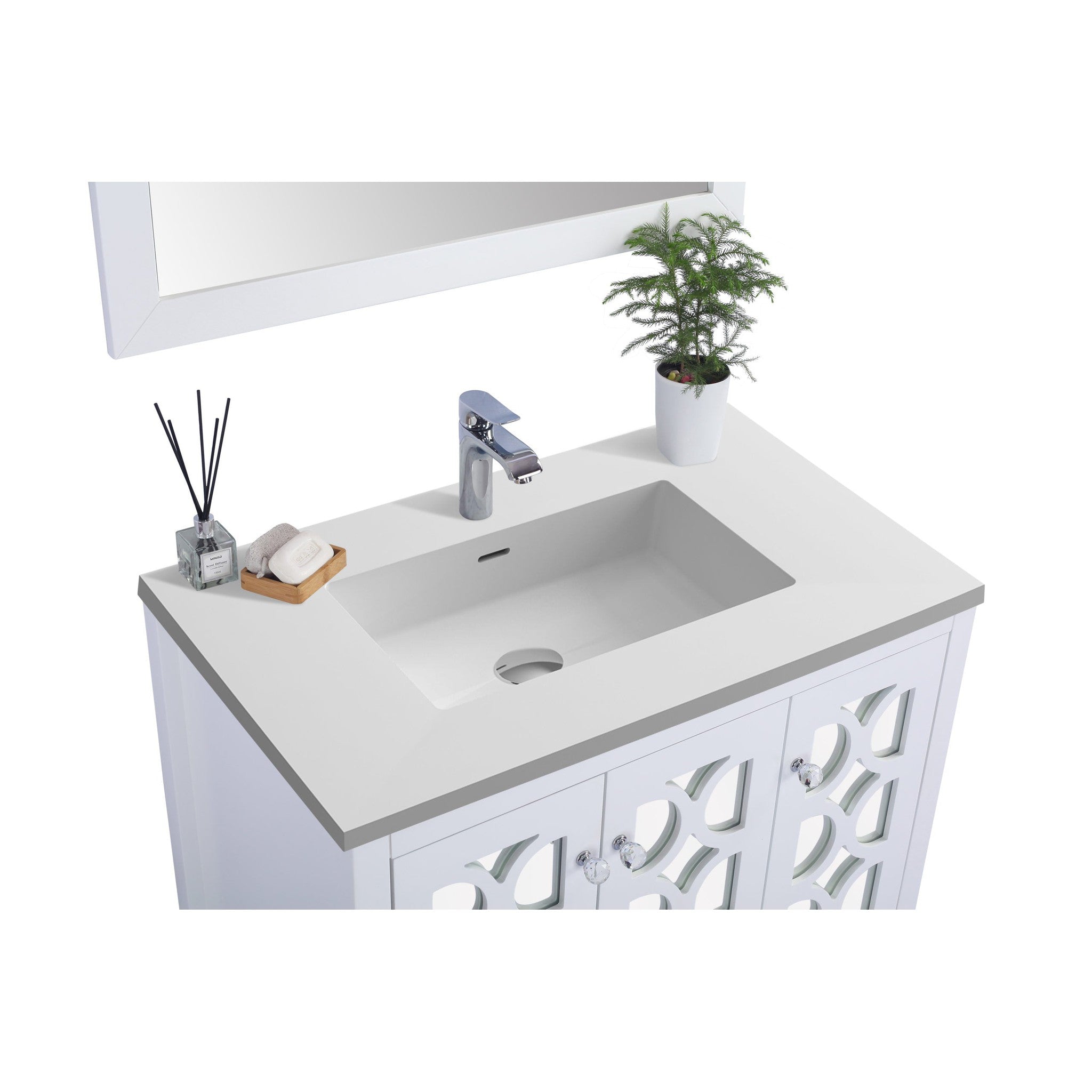 Mediterraneo 36" White Bathroom Vanity with Matte White VIVA Stone Solid Surface Countertop