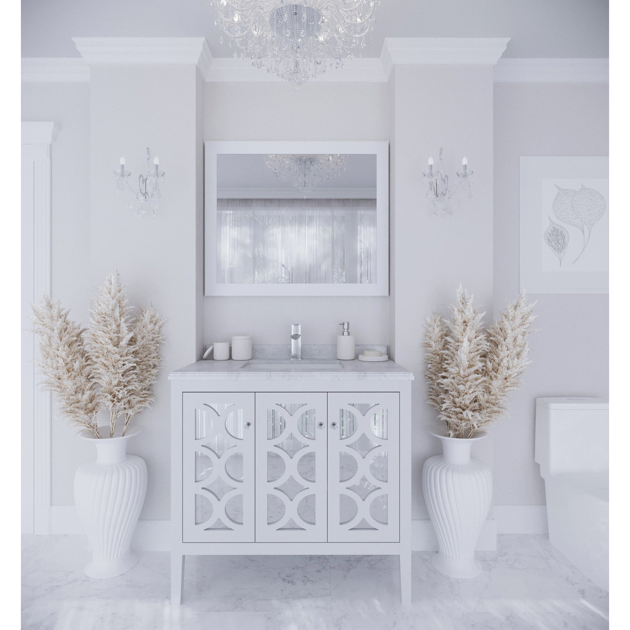 Mediterraneo 36" White Bathroom Vanity with White Carrara Marble Countertop