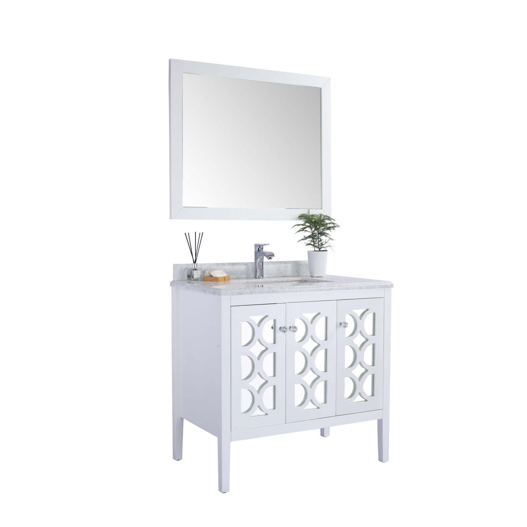 Mediterraneo 36" White Bathroom Vanity with White Carrara Marble Countertop