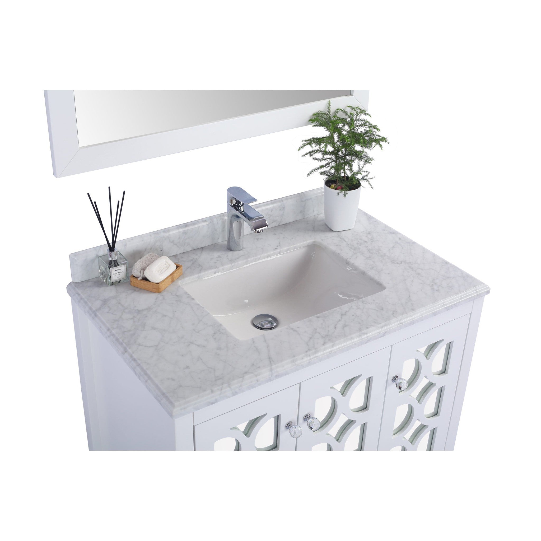 Mediterraneo 36" White Bathroom Vanity with White Carrara Marble Countertop