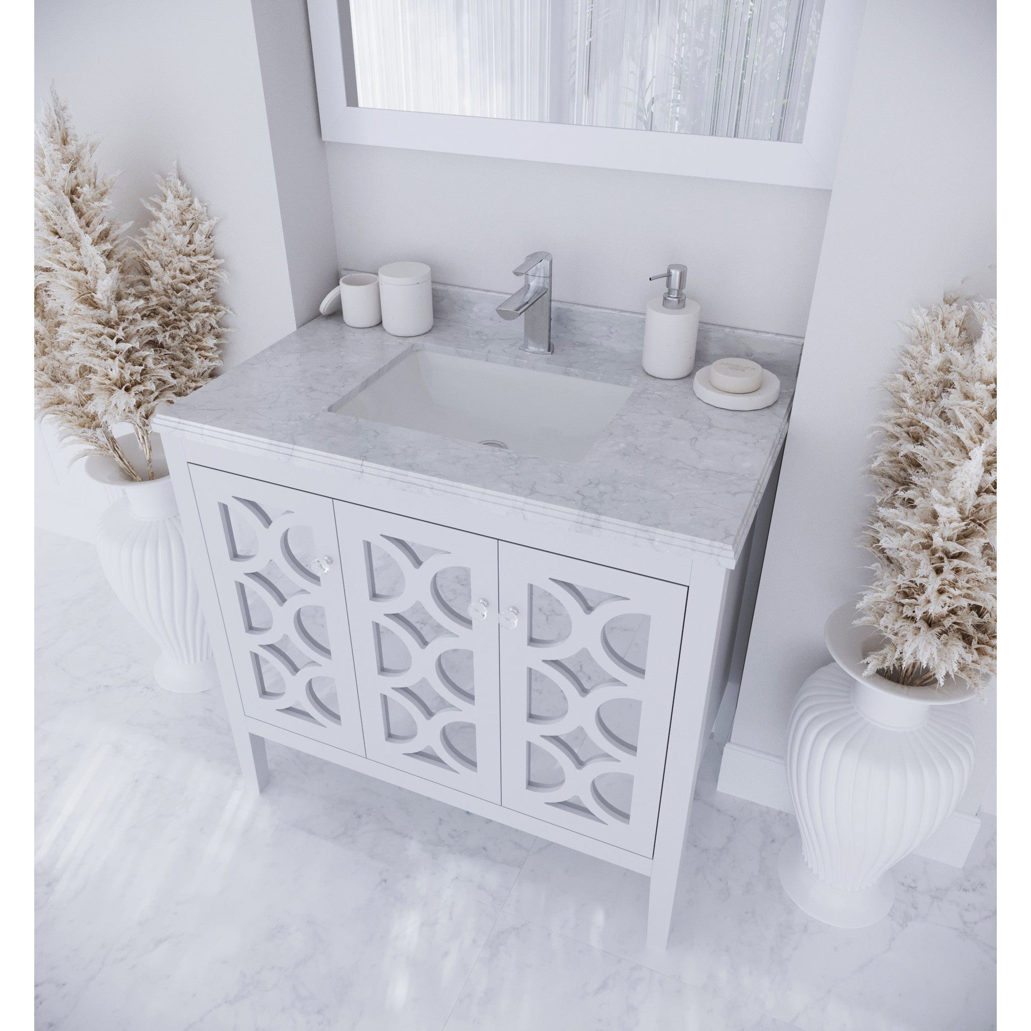 Mediterraneo 36" White Bathroom Vanity with White Carrara Marble Countertop