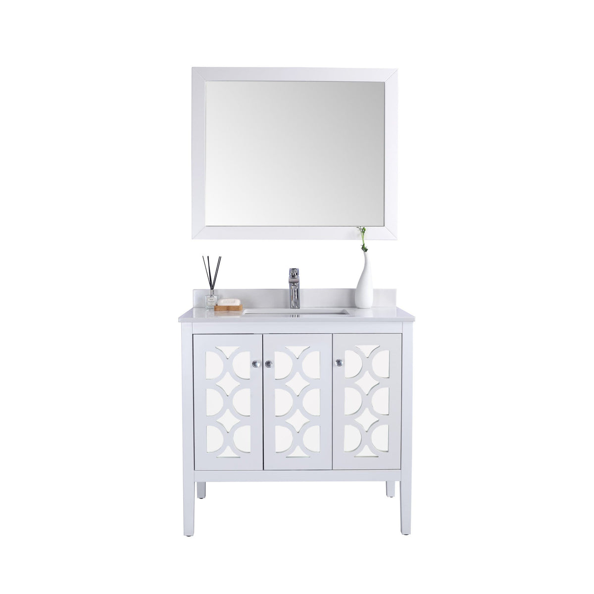 Mediterraneo 36" White Bathroom Vanity with White Quartz Countertop