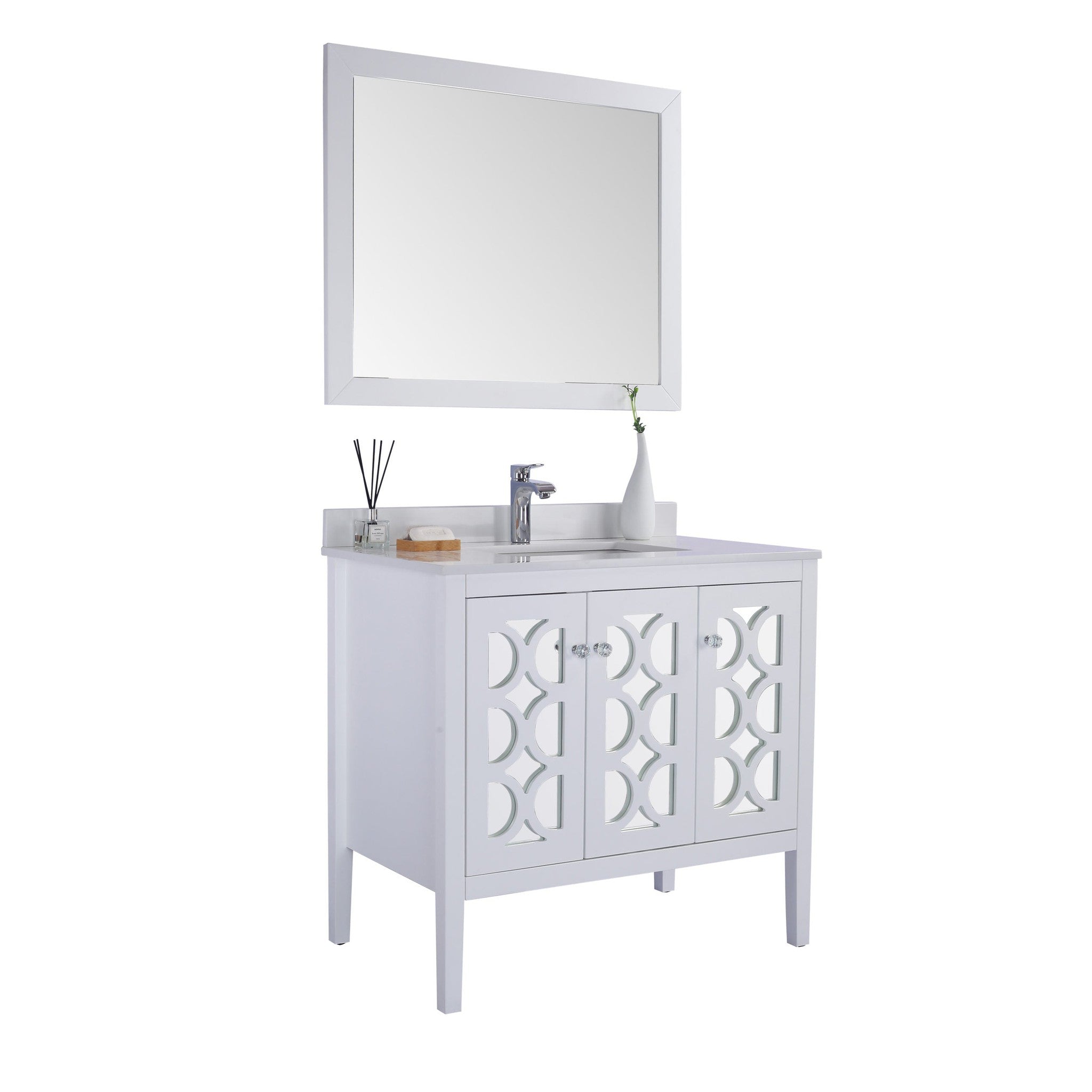 Mediterraneo 36" White Bathroom Vanity with White Quartz Countertop