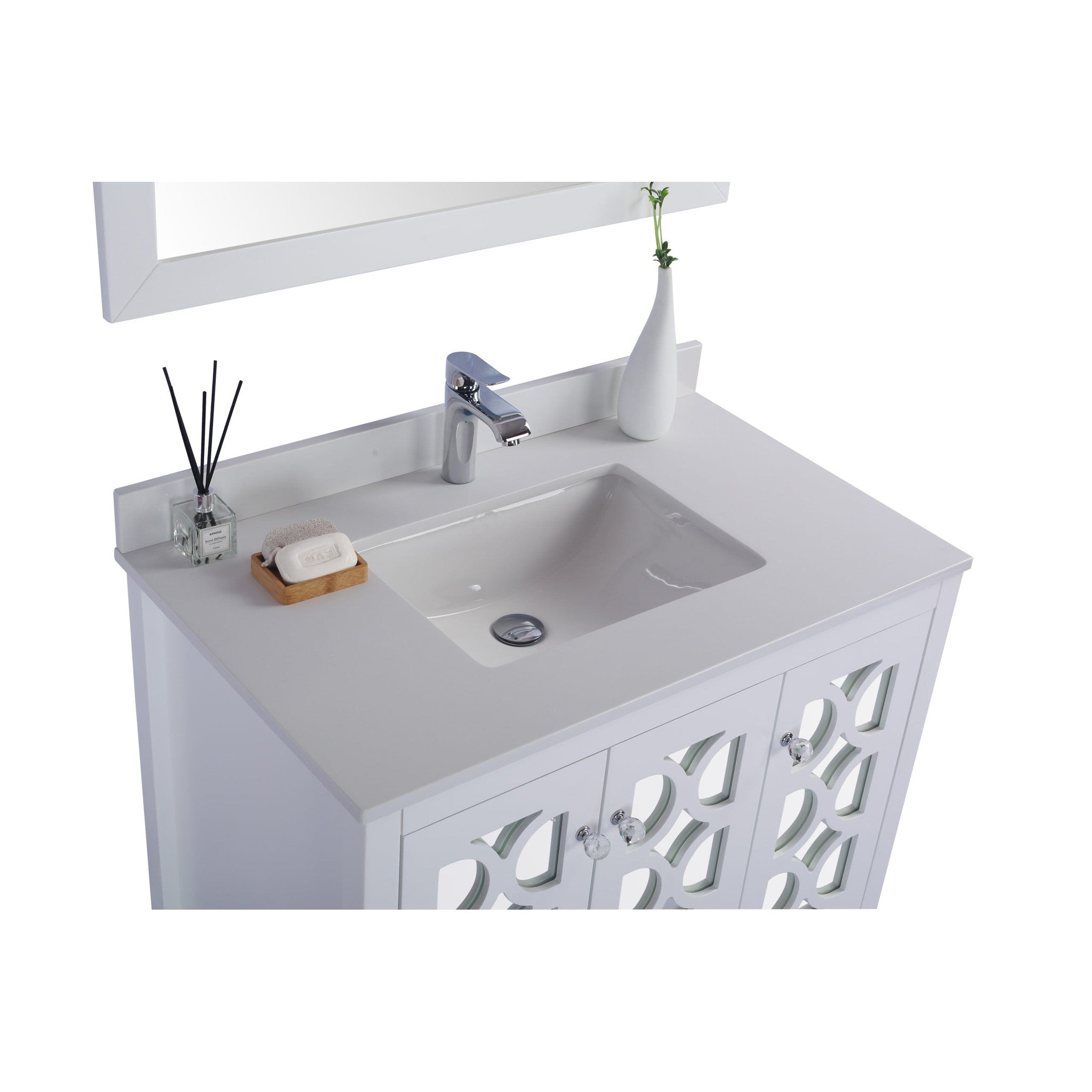 Mediterraneo 36" White Bathroom Vanity with White Quartz Countertop