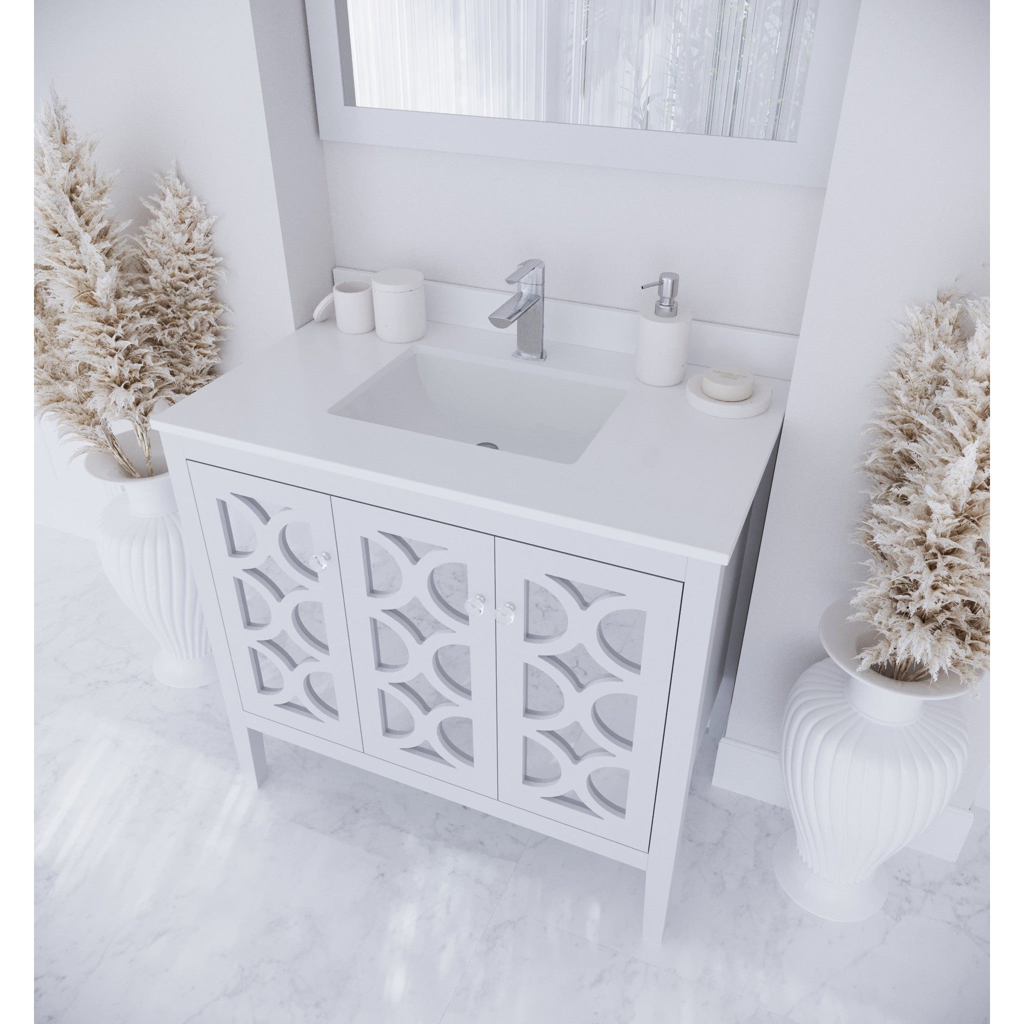 Mediterraneo 36" White Bathroom Vanity with White Quartz Countertop