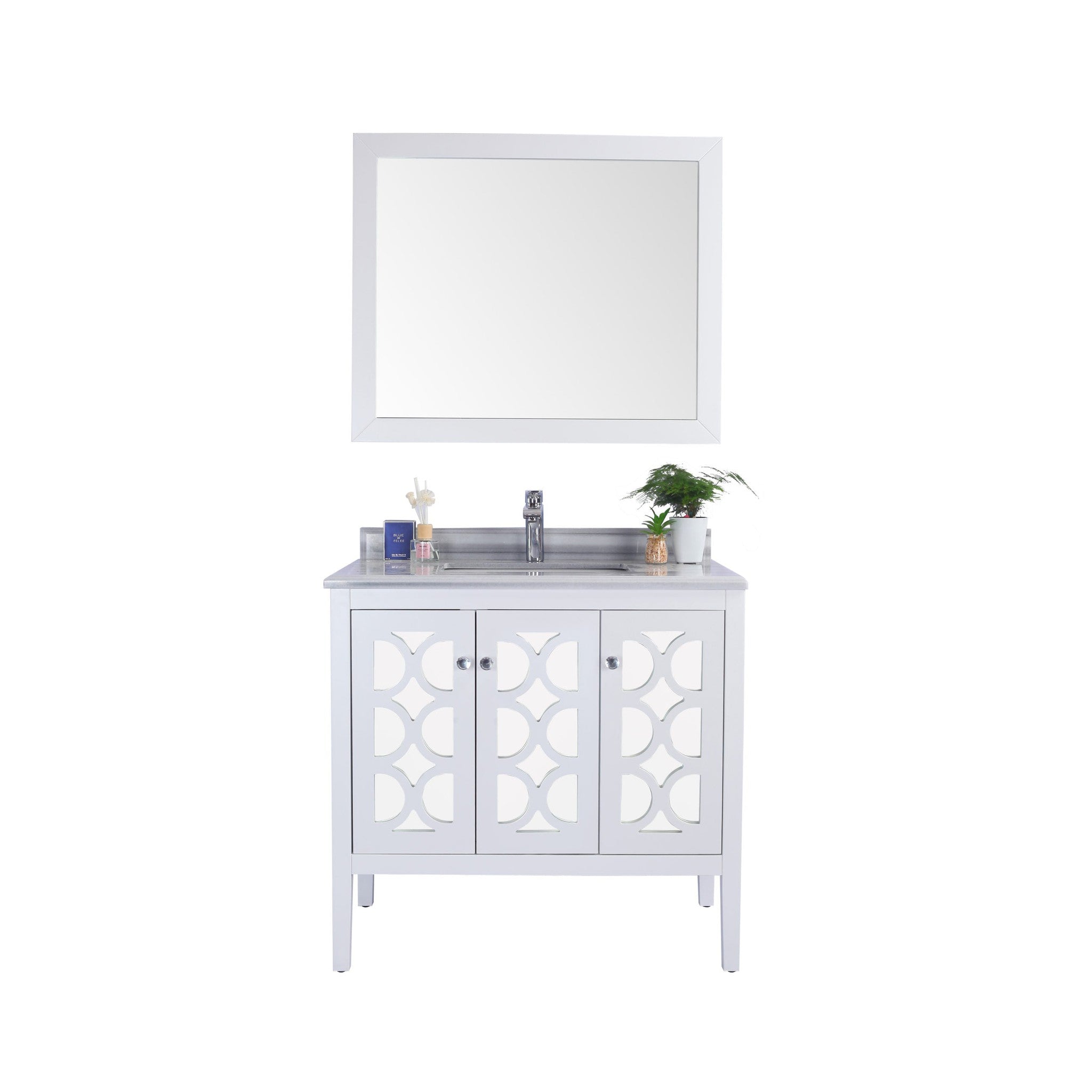 Mediterraneo 36" White Bathroom Vanity with White Stripes Marble Countertop