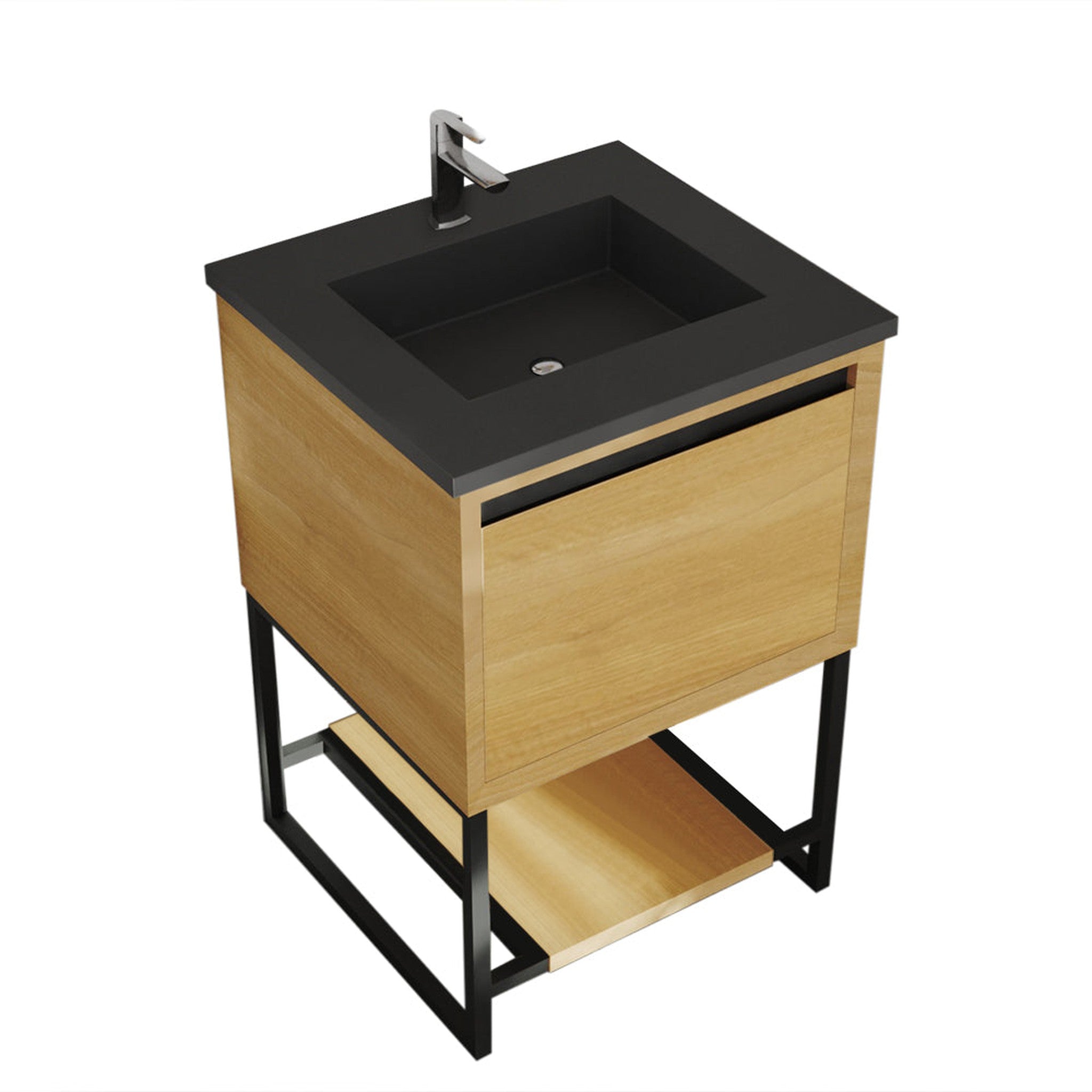 Alto 24" California White Oak Bathroom Vanity with Matte Black VIVA Stone Solid Surface Countertop