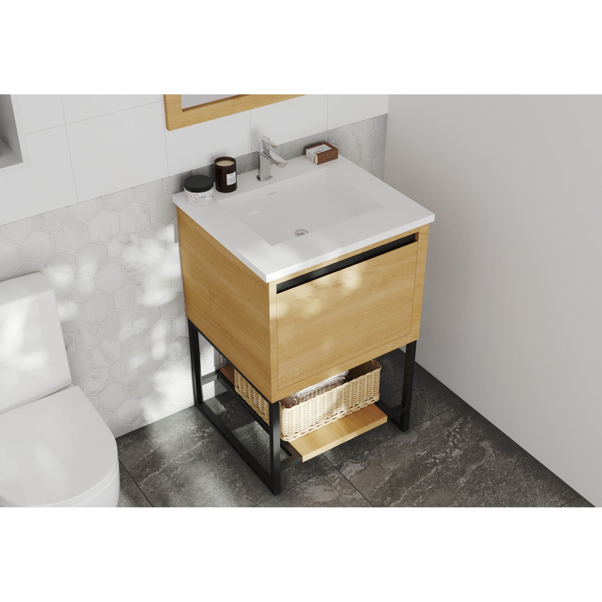 Alto 24" California White Oak Bathroom Vanity with Matte White VIVA Stone Solid Surface Countertop